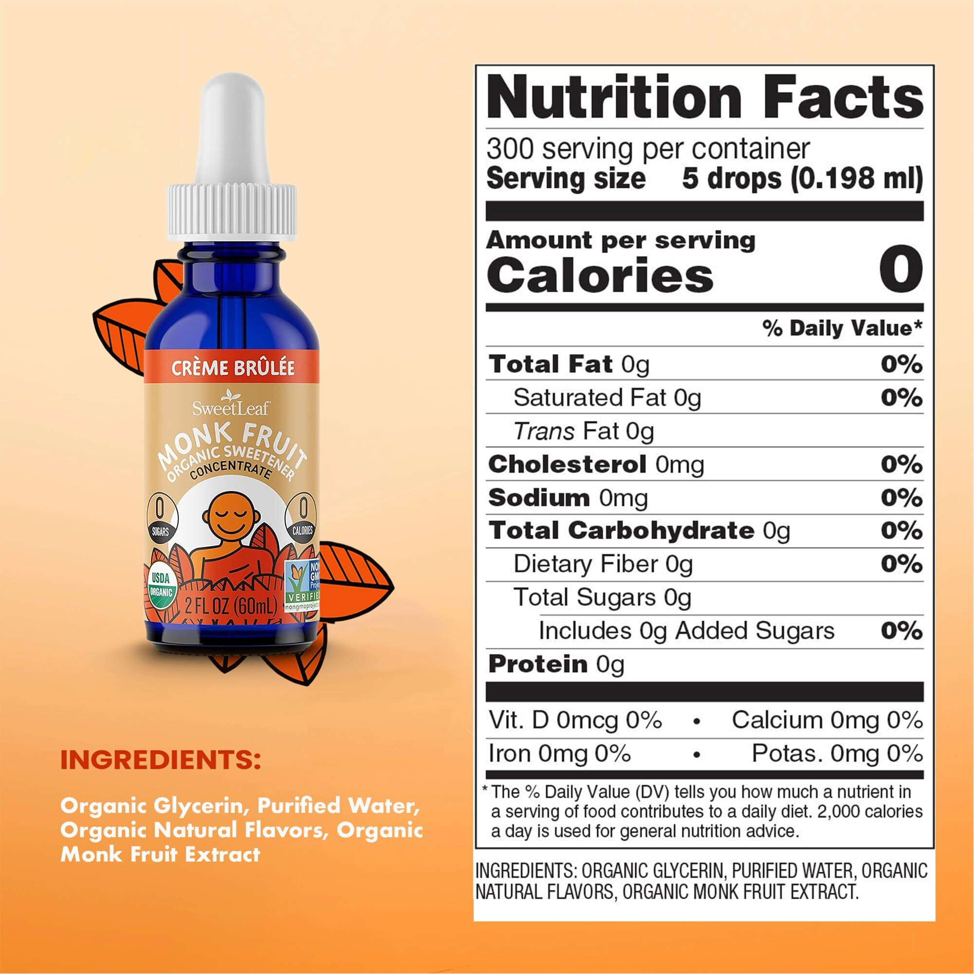 Sweetleaf Creme Brulee Liquid Monk Fruit - Monk Fruit Liquid Sweetener Drops, Organic Monk Fruit Extract, Zero Calorie Sweetener, Sugar Free, Keto Friendly, Erythritol Free - 2 Fl Oz