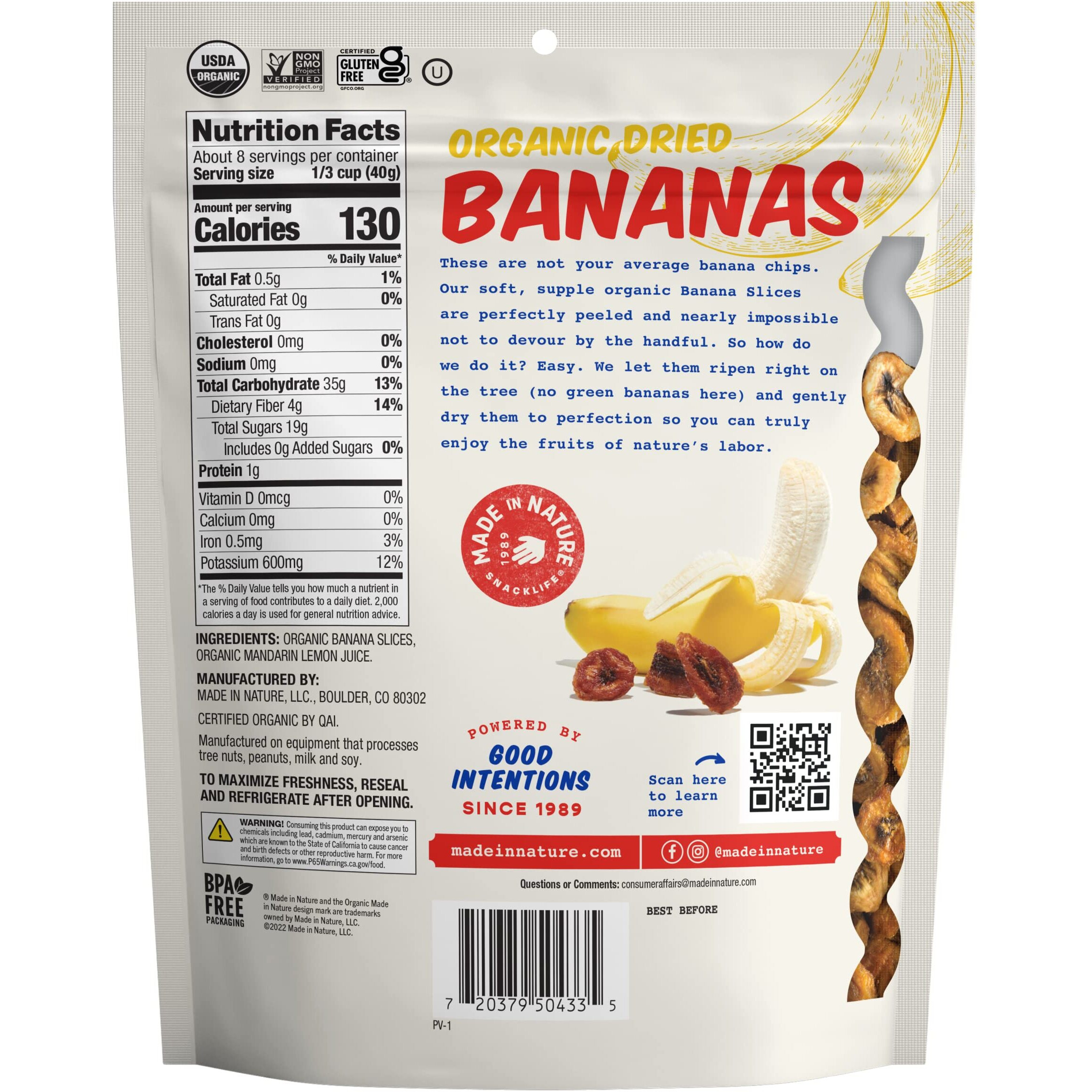 Made In Nature Organic Dried Chewy Banana Slices, 12 Ounce (Pack Of 1) - Vegan Snack, Non-Gmo, Unsulfured, Gluten Free, Kosher