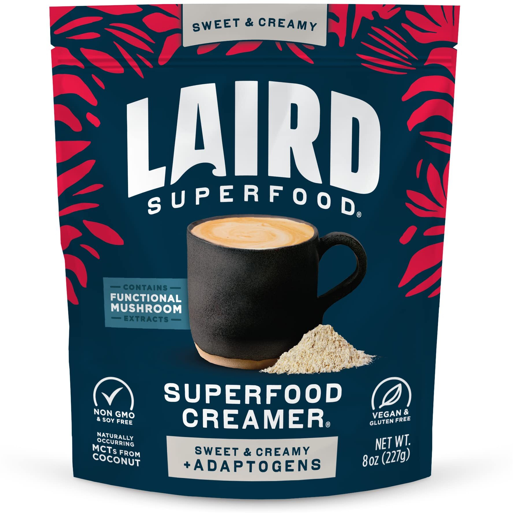 Laird Superfood Non-Dairy Coconut Powder Creamer - Sweet & Creamy + Adaptogens - Superfood Creamer With Functional Mushrooms - Non-Gmo, Vegan, 8 Oz. Bag, Pack Of 1