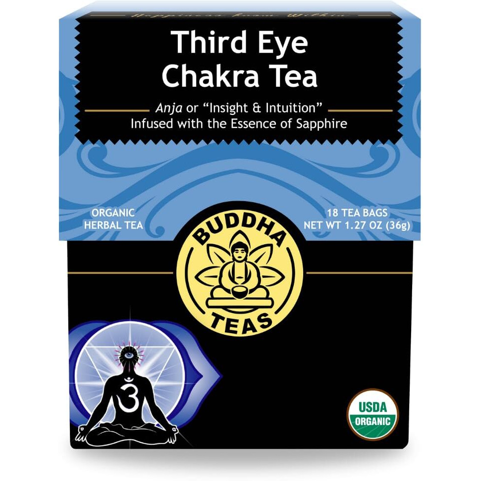 Buddha Teas - Third Eye Chakra Tea - Organic Herbal Tea - For Insight & Intuition - With Eyebright, Spearmint, Star Anise & Sapphire Essence - 100% Kosher & Non-Gmo - 18 Tea Bags (Pack Of 1)