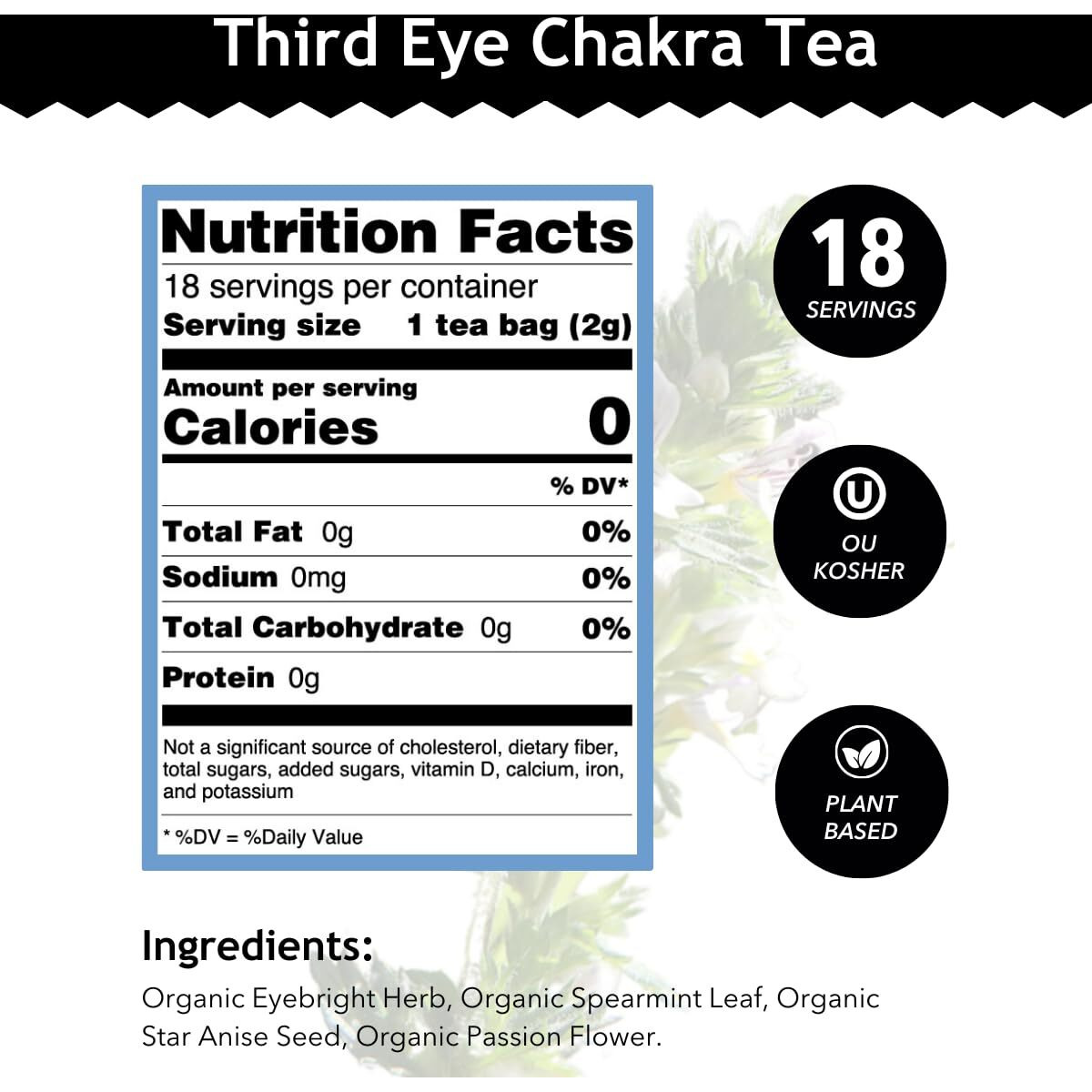Buddha Teas - Third Eye Chakra Tea - Organic Herbal Tea - For Insight & Intuition - With Eyebright, Spearmint, Star Anise & Sapphire Essence - 100% Kosher & Non-Gmo - 18 Tea Bags (Pack Of 1)