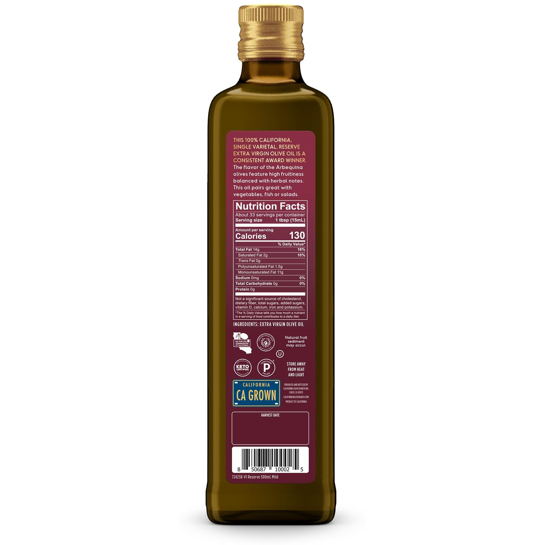 California Olive Ranch, Reserve Collection Arbequina Extra Virgin Olive Oil, 500Ml (Pack Of 1)