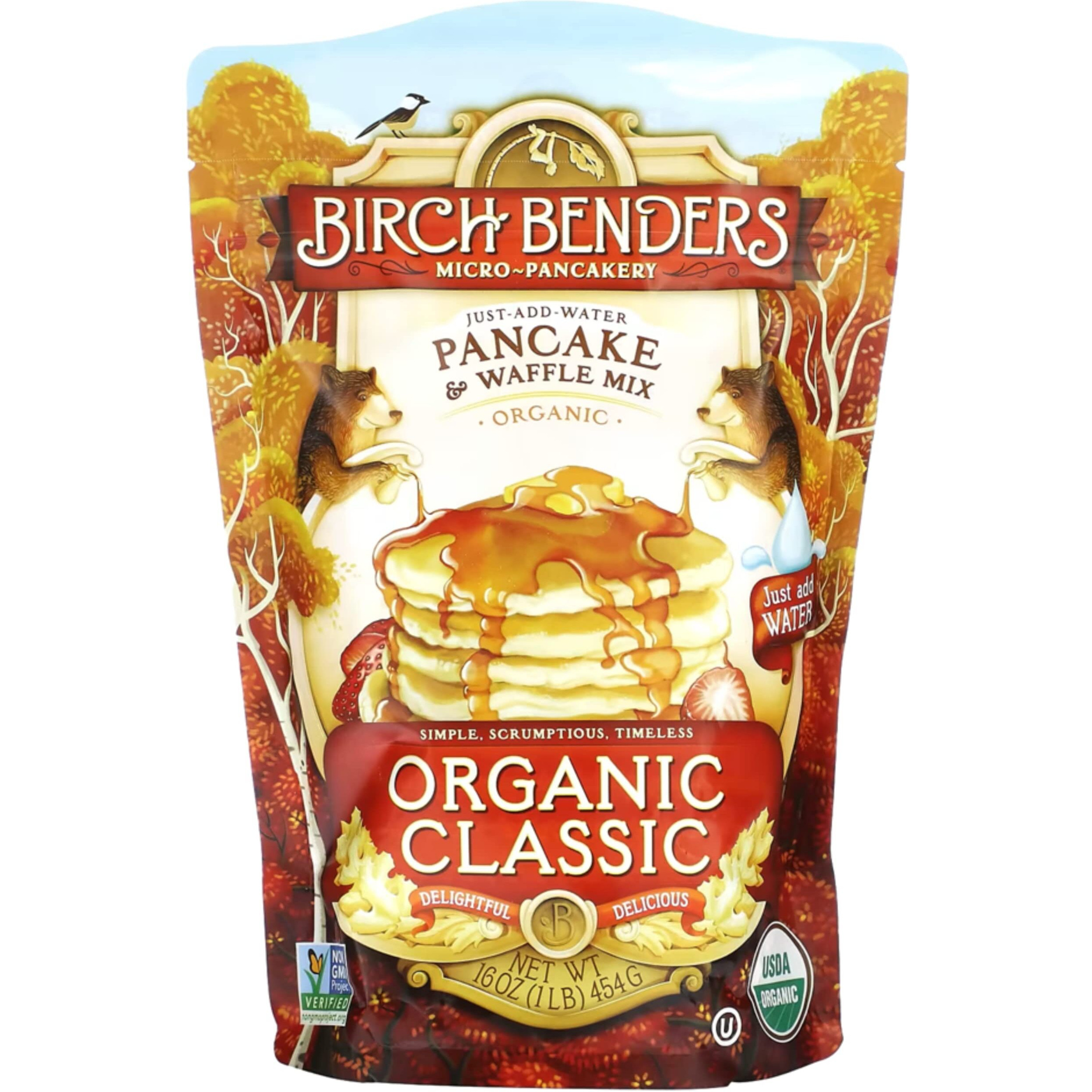 Organic Pancake And Waffle Mix, Classic Recipe By Birch Benders, Whole Grain, Non-Gmo, Just Add Water, 16Oz (Packaging May Vary)