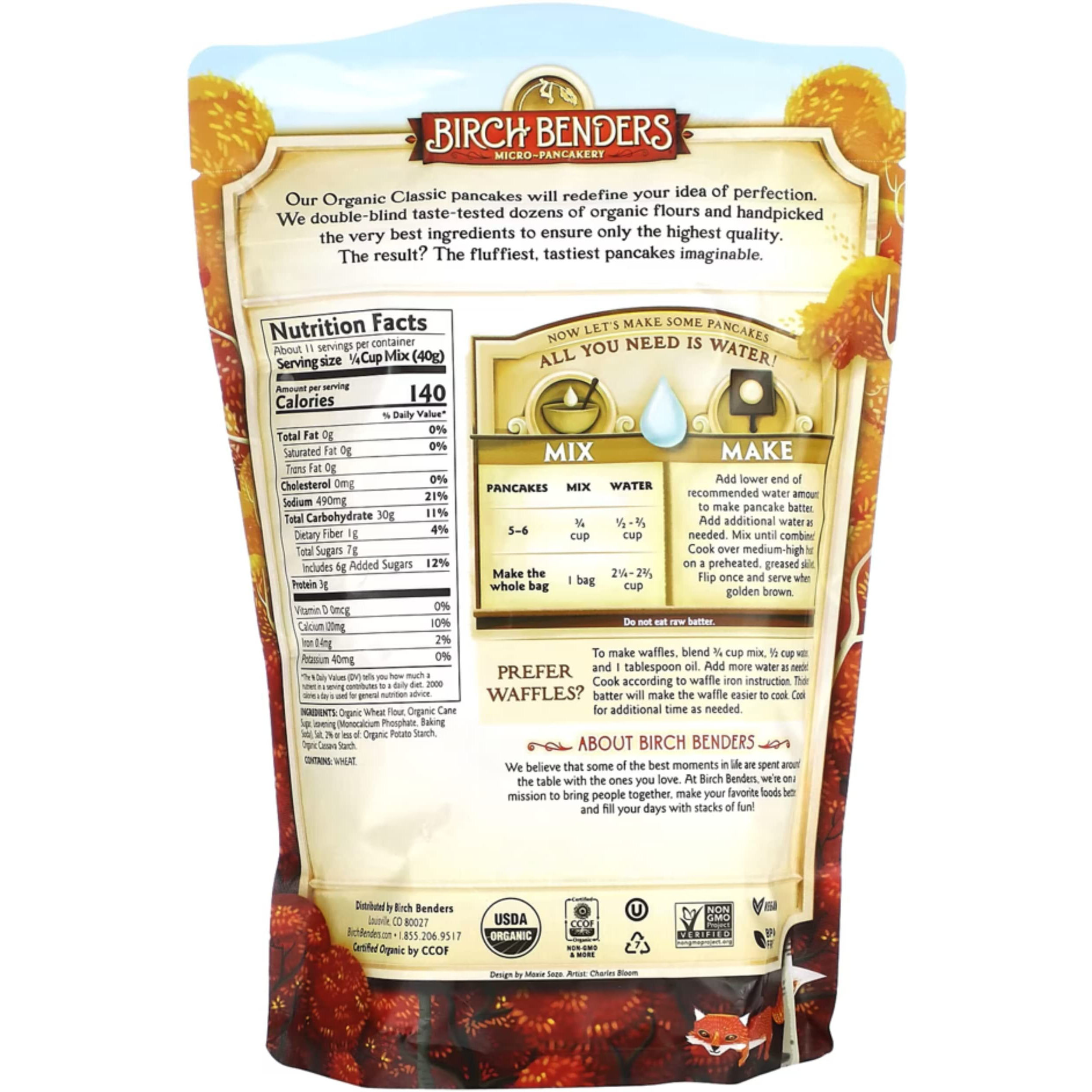 Organic Pancake And Waffle Mix, Classic Recipe By Birch Benders, Whole Grain, Non-Gmo, Just Add Water, 16Oz (Packaging May Vary)