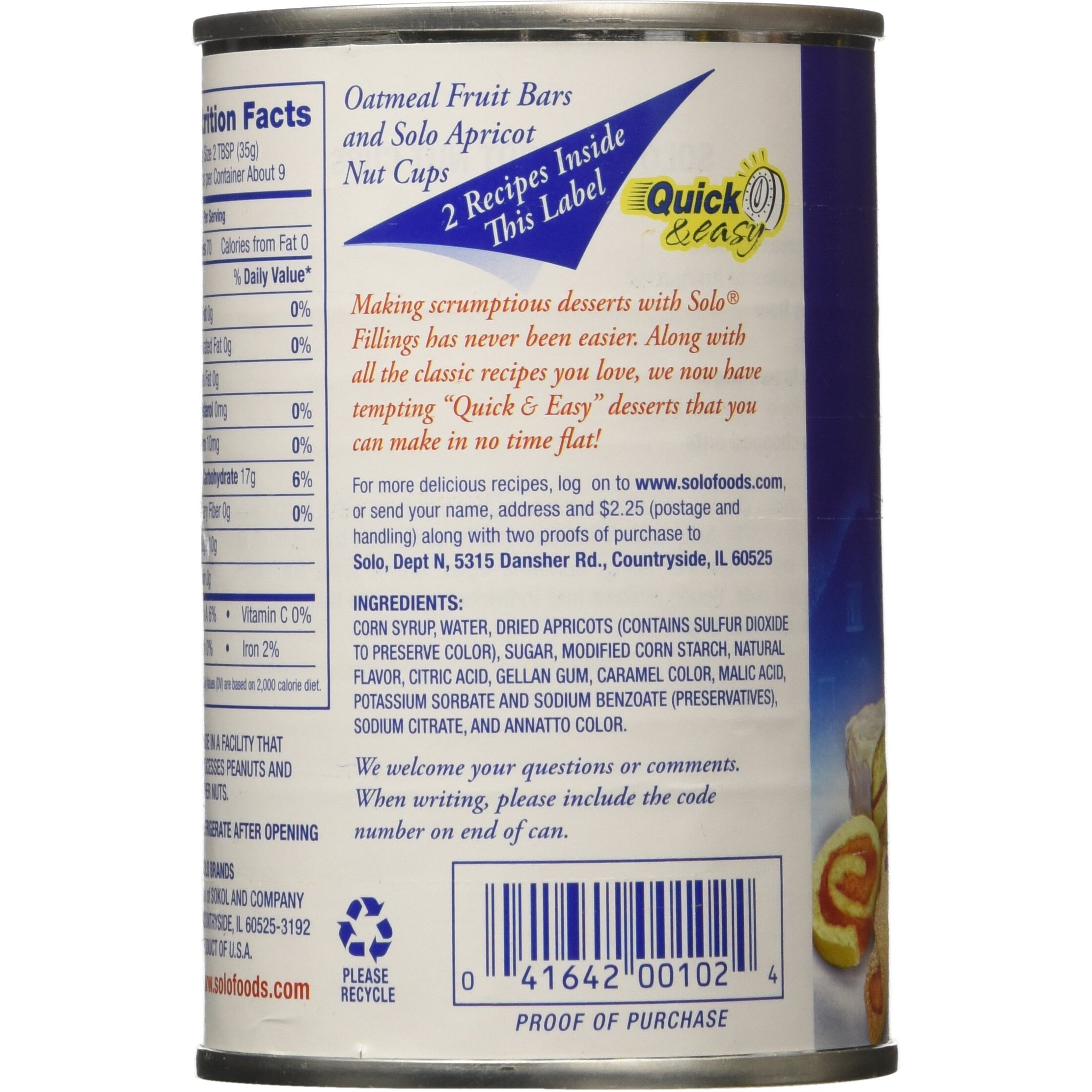 Solo Apricot Cake And Pastry Filling, 12 Ounce (Pack Of 2)