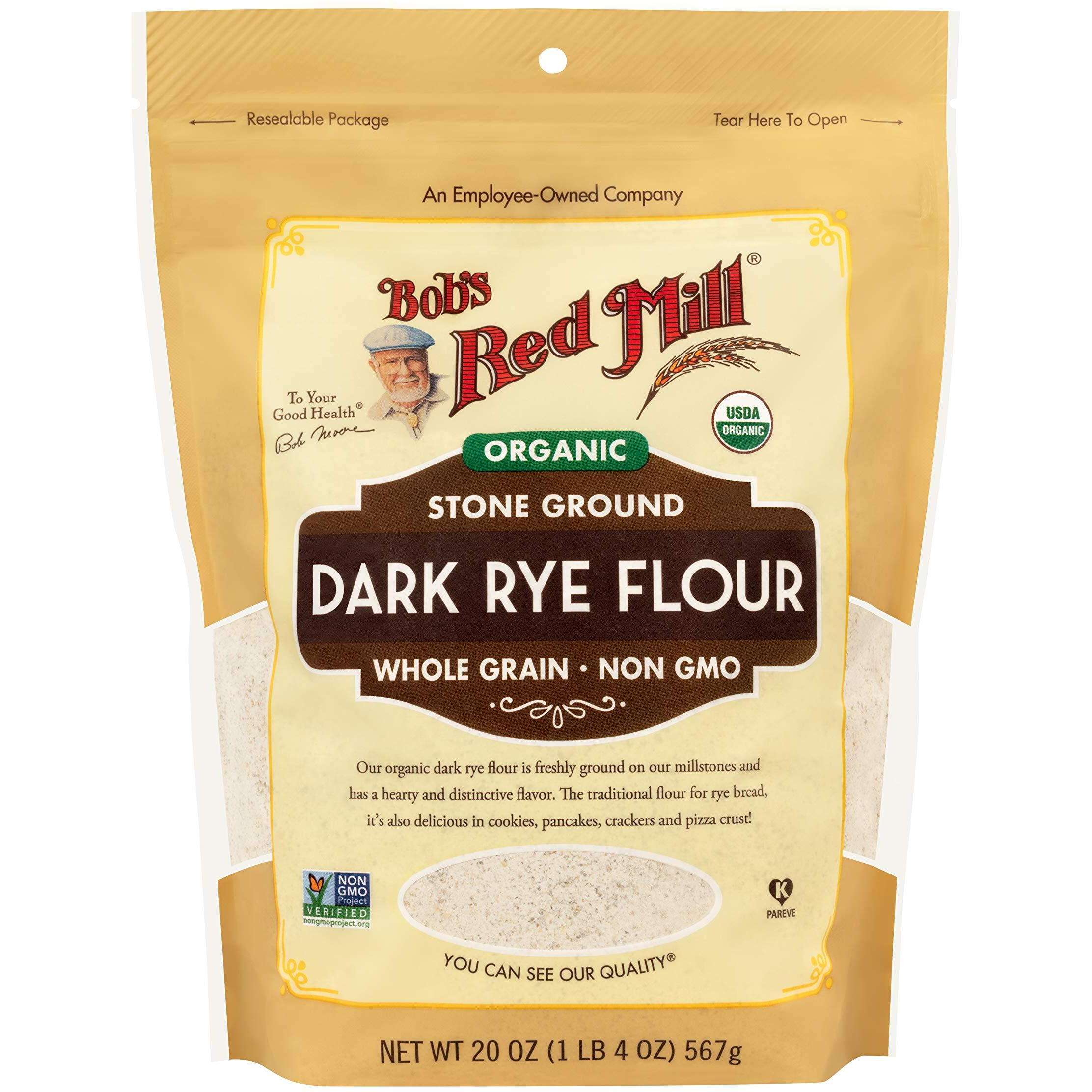 Bob's Red Mill Organic Dark Rye Flour, 20Oz (Pack Of 1) - Non Gmo, Whole Grain, Vegan, Kosher
