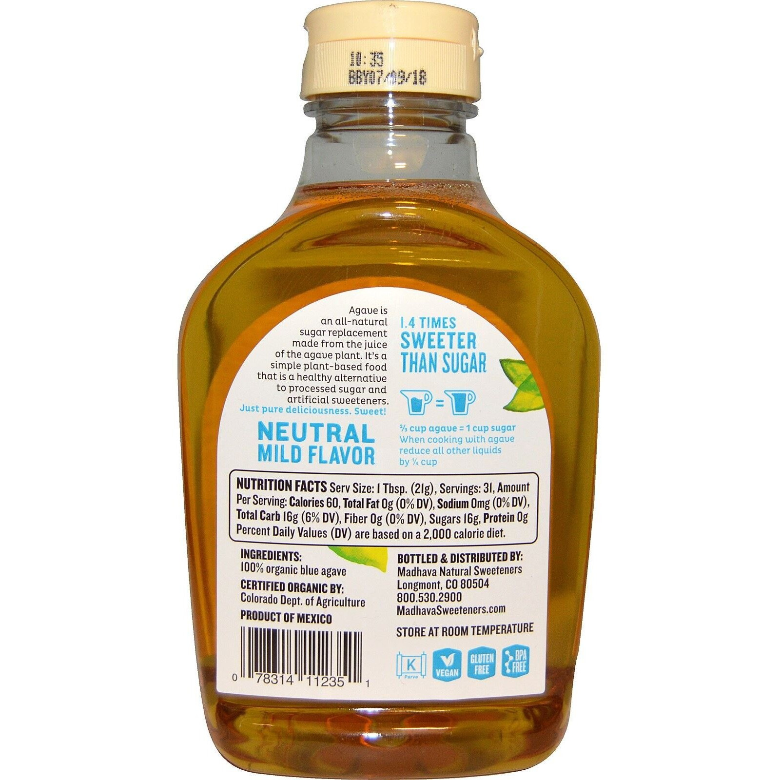 Madhava Agave Nectar, Organic Light, 23.5 Oz