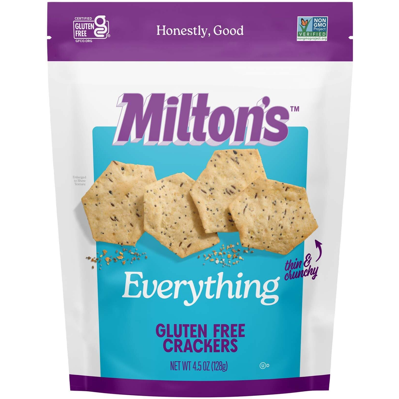 Milton's Craft Bakers Gluten Free Everything Crackers - Baked Everything Crackers, Everything Bagel Inspired, Non-Gmo Project Verified, Kosher, Whole Grain, Certified Gluten Free Snack - 4.5 Oz