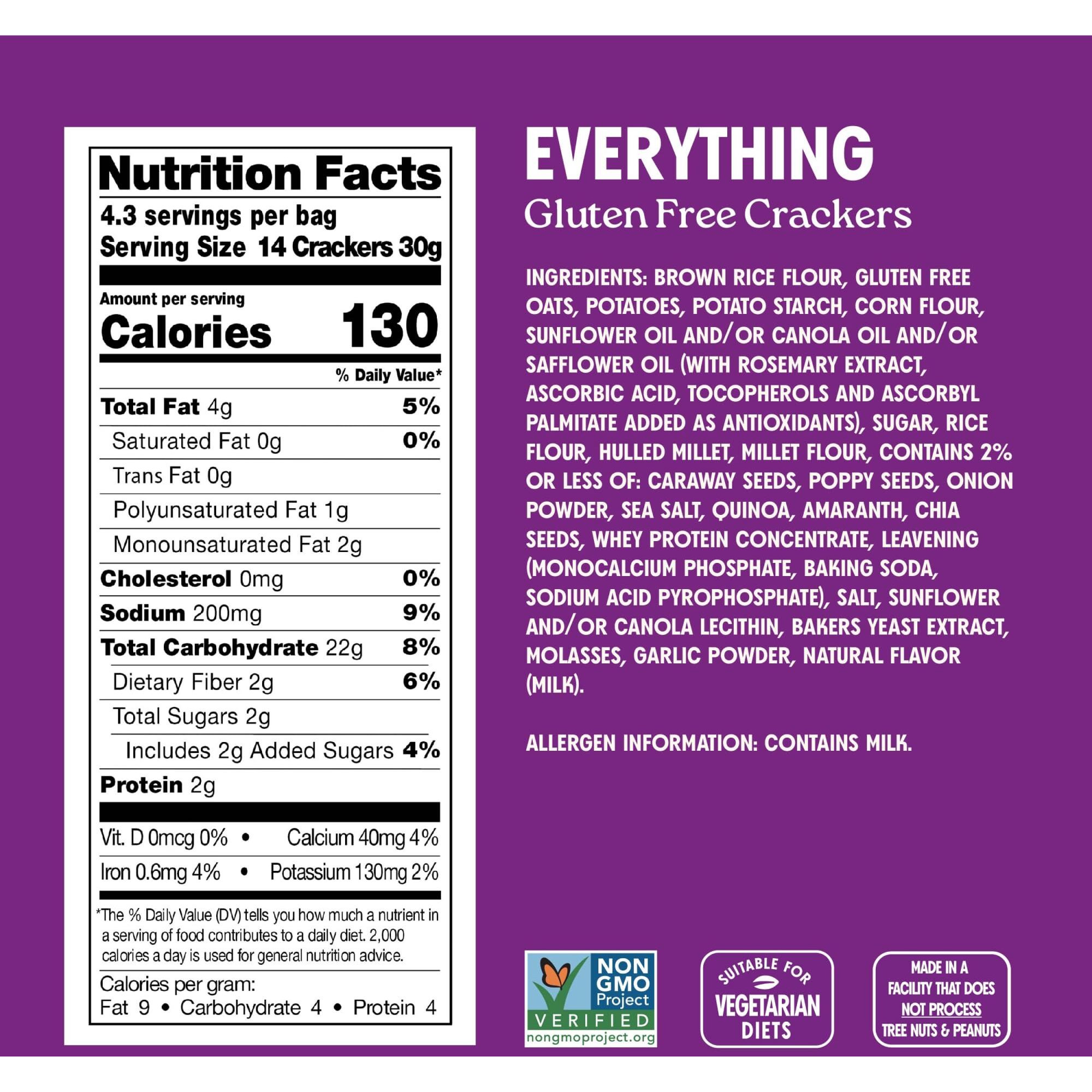 Milton's Craft Bakers Gluten Free Everything Crackers - Baked Everything Crackers, Everything Bagel Inspired, Non-Gmo Project Verified, Kosher, Whole Grain, Certified Gluten Free Snack - 4.5 Oz
