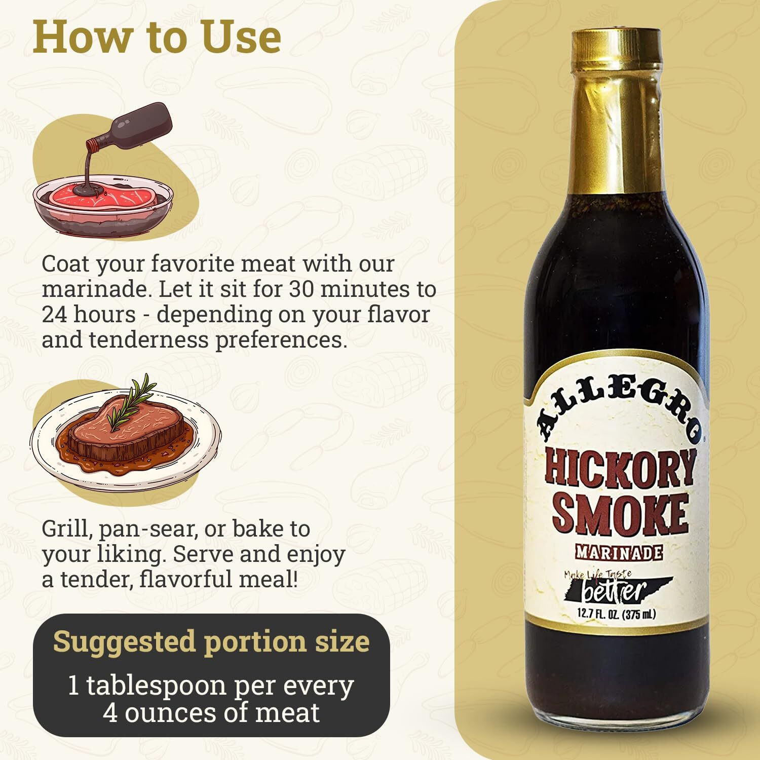 Allegro - The Marinate Everything Marinades | Perfect Marinades For Meat & Veggies | Marinade For Grilling, Roasting & Cooking | Kosher & Gluten Free | 12.7 Oz (Pack Of 6) - Hickory Smoke