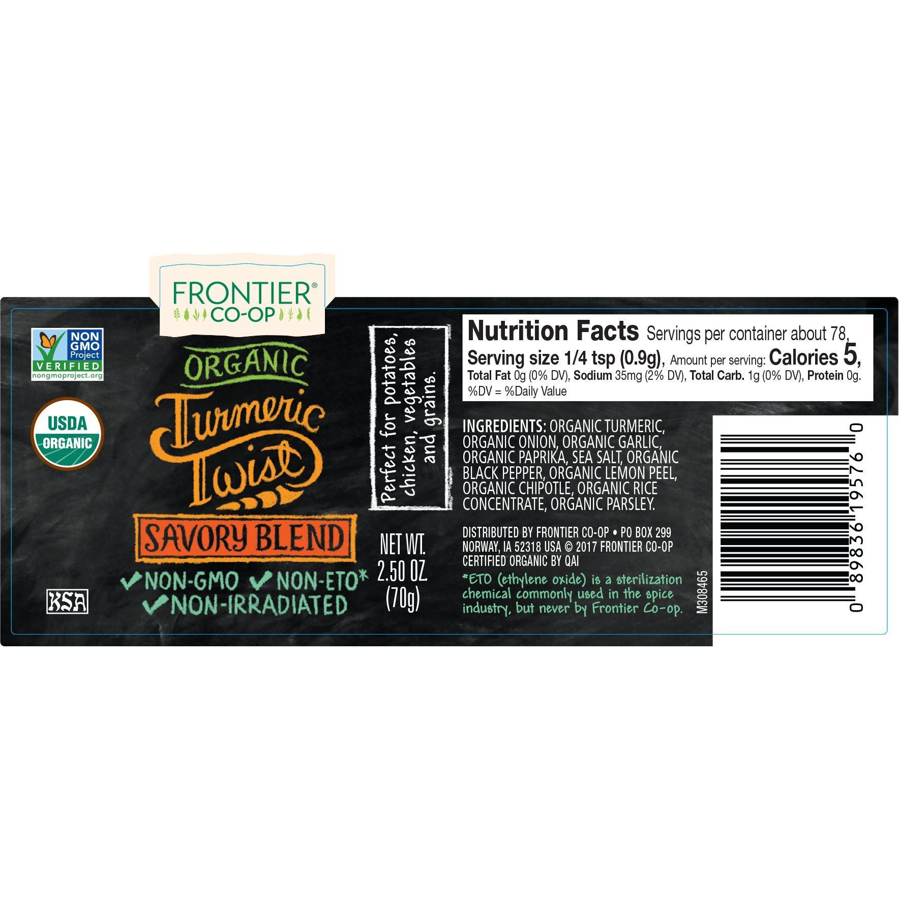 Frontier Organic Turmeric Twist | Savory Blend | Certified Organic | 2.5 Oz.