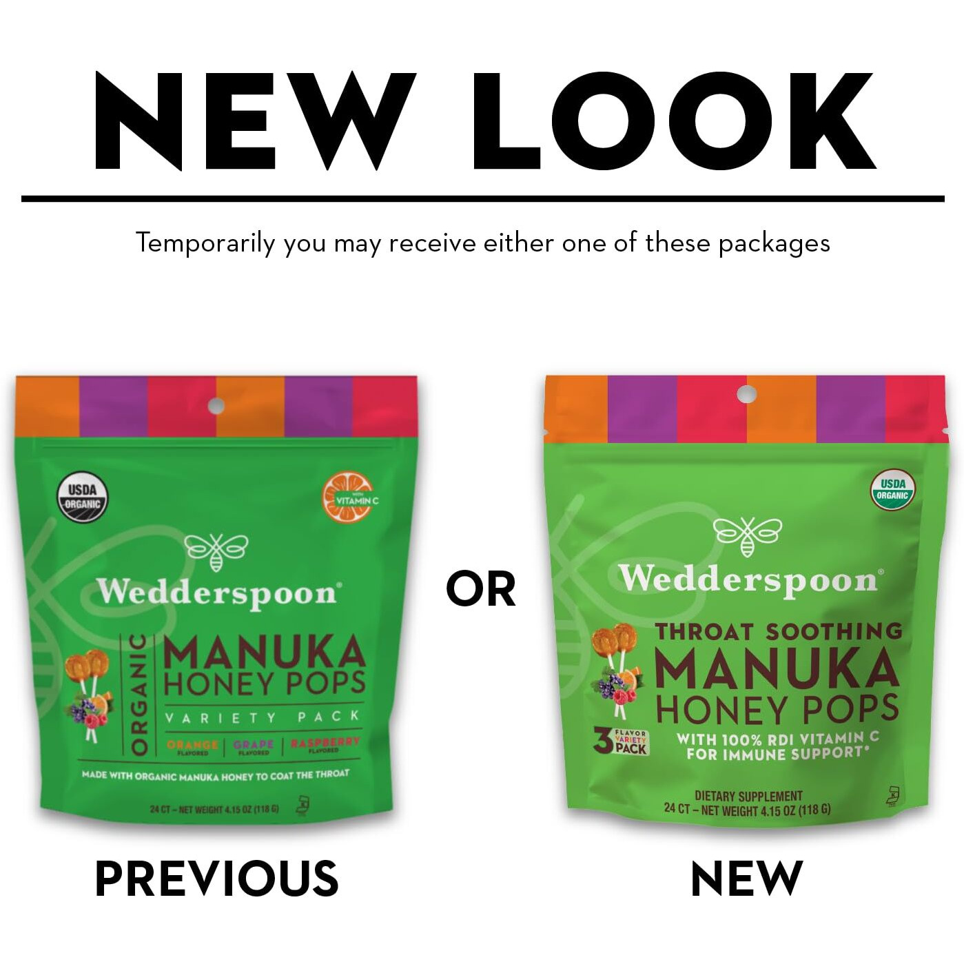 Wedderspoon Organic Manuka Honey Lollipops, Variety Pack, 24 Count (Pack Of 1), Genuine Manuka Honey + Vitamin C