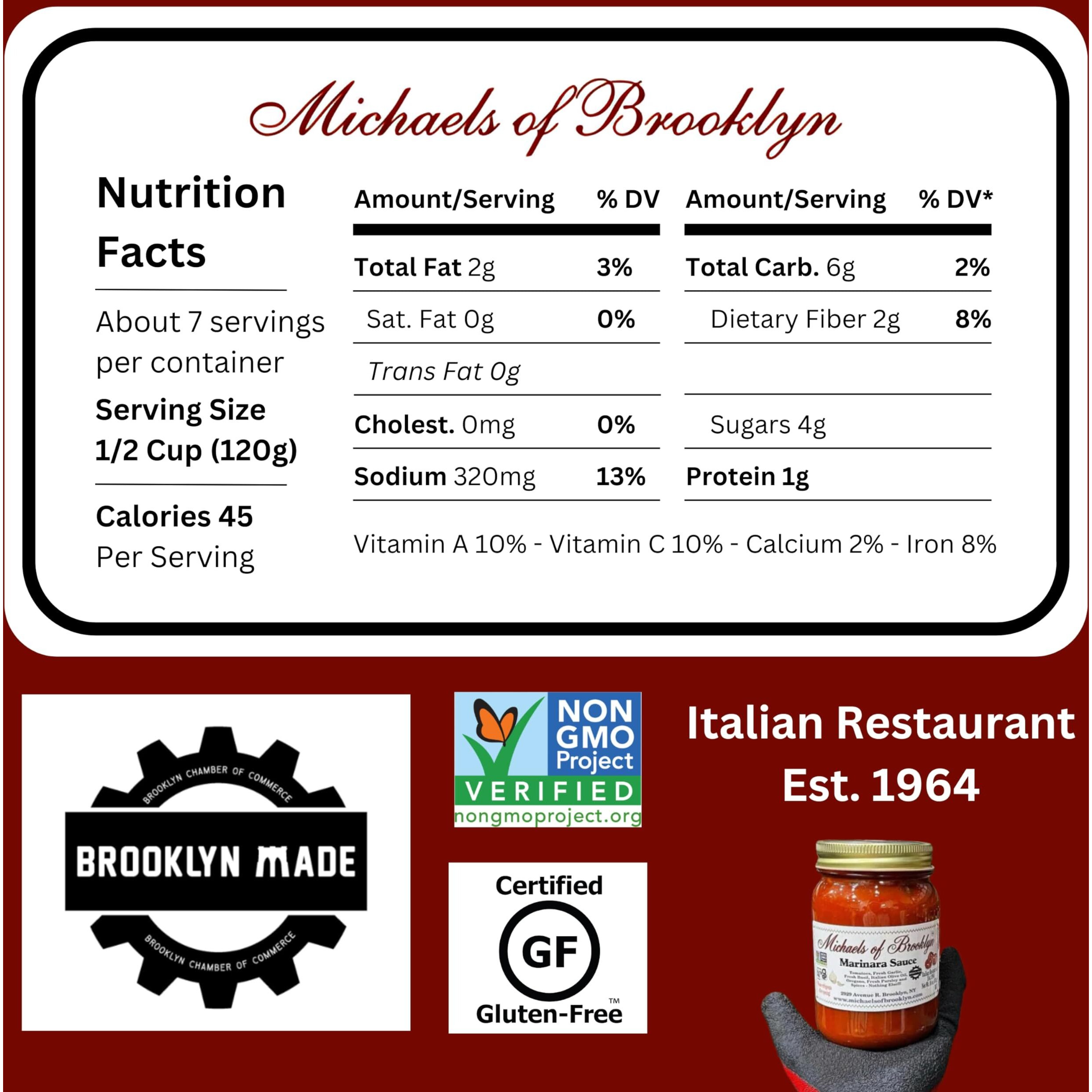 Michael's Of Brooklyn Tomatoes & Fresh Basil Pasta Sauce, Non-Gmo, Gluten Free, And Yeast Free Fresh Tomato Sauce Made With Fresh Basil, Garlic, Olive Oil, And Parsley - 32 Oz Jar