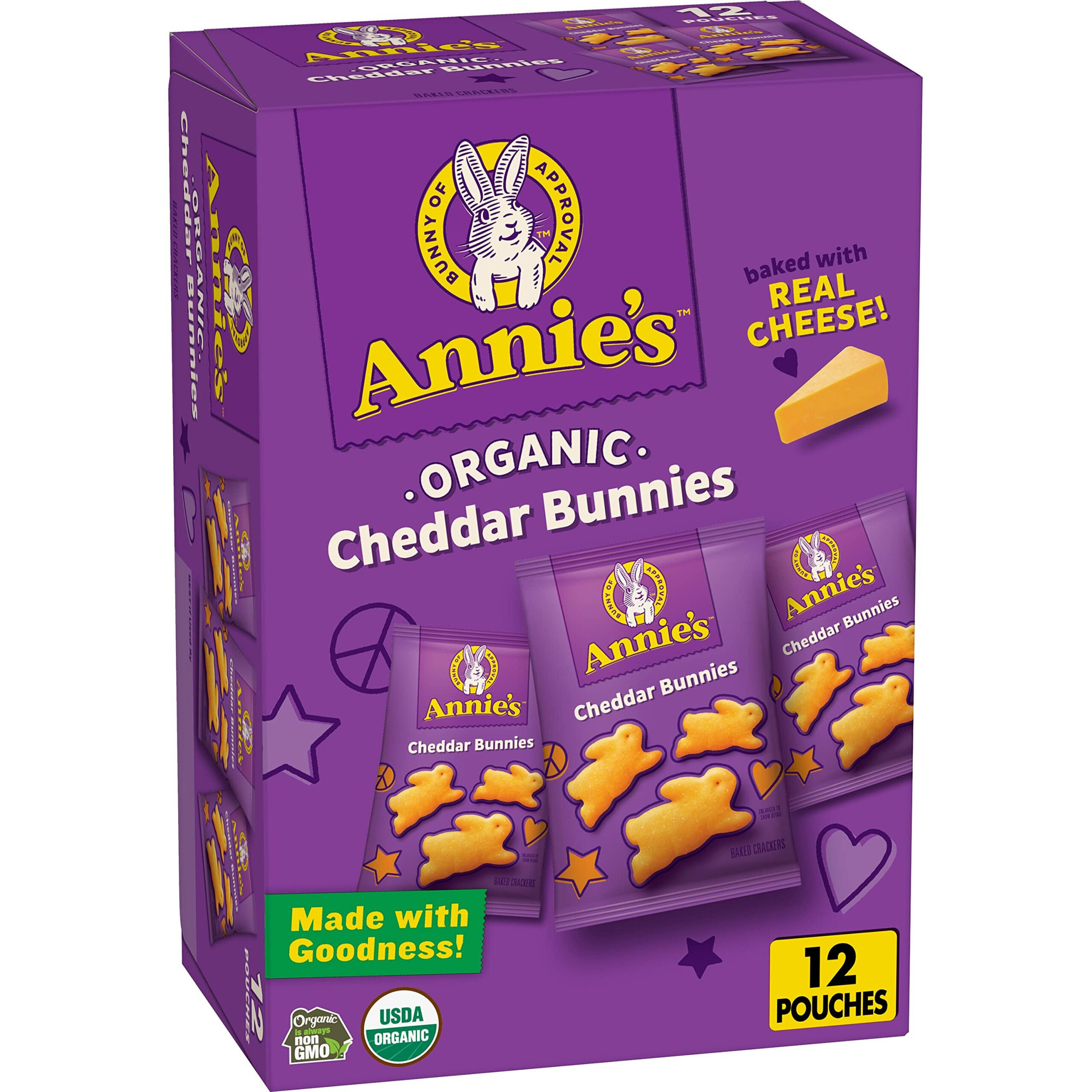 Annie's Organic Cheddar Bunnies Baked Snack Crackers, 12 Oz., 12 Pouches