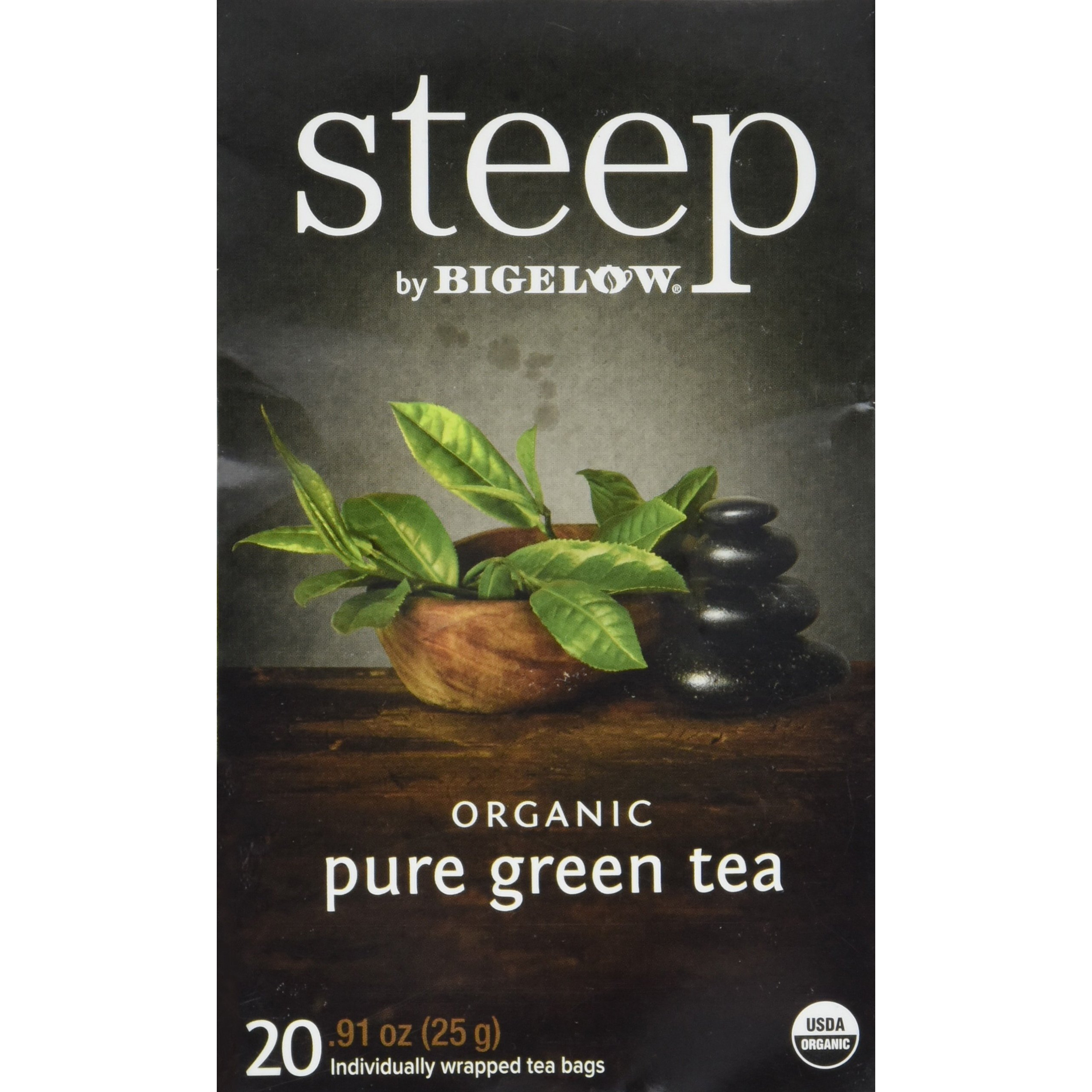 Steep By Bigelow Organic Pure Green Tea, 20 Count (Pack Of 6), 120 Tea Bags Total