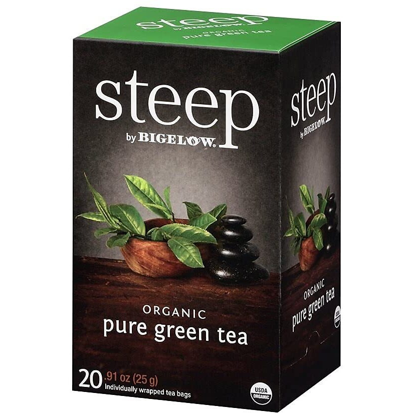 Steep By Bigelow Organic Pure Green Tea, 20 Count (Pack Of 6), 120 Tea Bags Total
