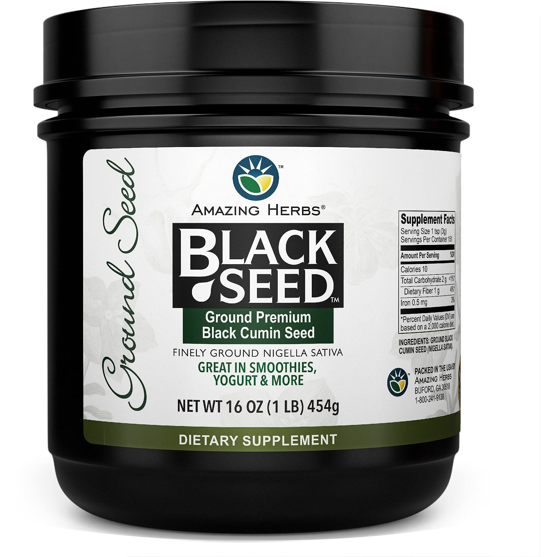 Amazing Herbs Premium Ground Black Cumin Seeds - Finely Ground Nigella Sativa, Gluten Free, Non Gmo, Supports Cardiovascular Function & Preserves Digestive Health - 16 Oz