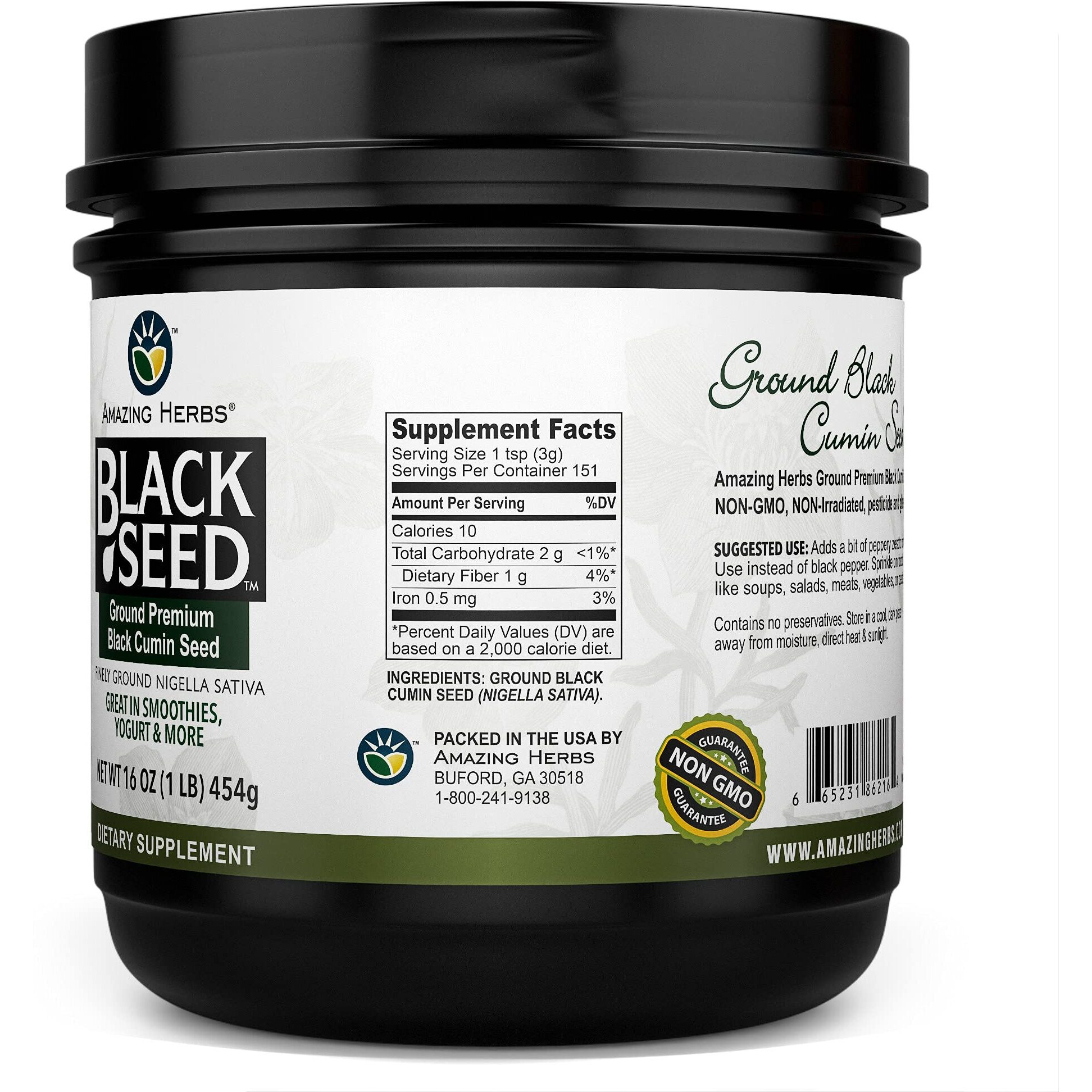 Amazing Herbs Premium Ground Black Cumin Seeds - Finely Ground Nigella Sativa, Gluten Free, Non Gmo, Supports Cardiovascular Function & Preserves Digestive Health - 16 Oz