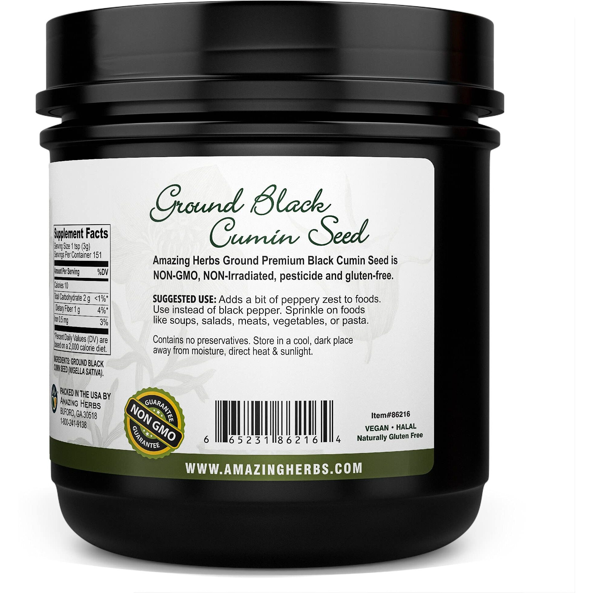 Amazing Herbs Premium Ground Black Cumin Seeds - Finely Ground Nigella Sativa, Gluten Free, Non Gmo, Supports Cardiovascular Function & Preserves Digestive Health - 16 Oz