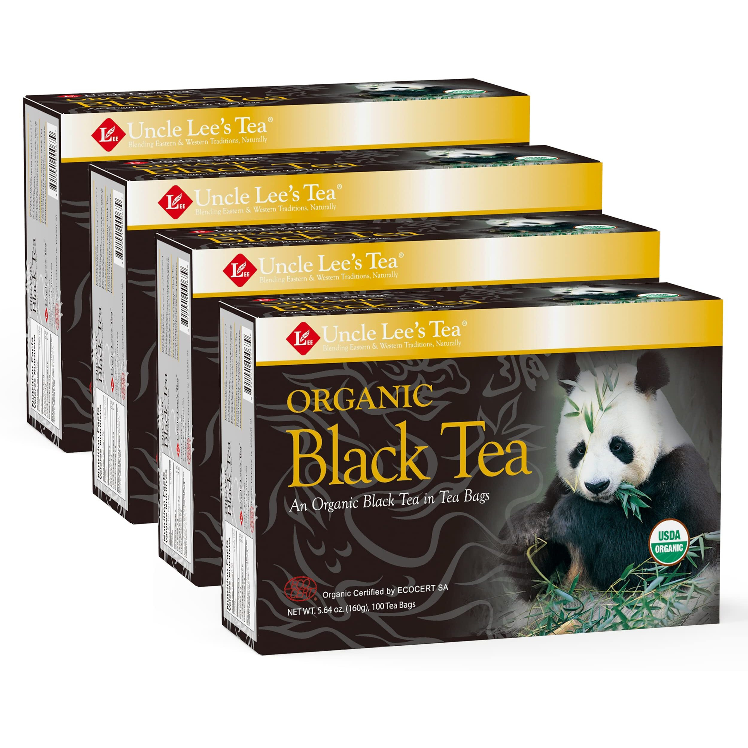 Uncle Lee's Tea Organic Black Tea - Premium Tea, Full-Bodied, Caffeinated Coffee Alternative, Robust Black Tea Bags, Individually Wrapped 100 Count (Pack Of 4)
