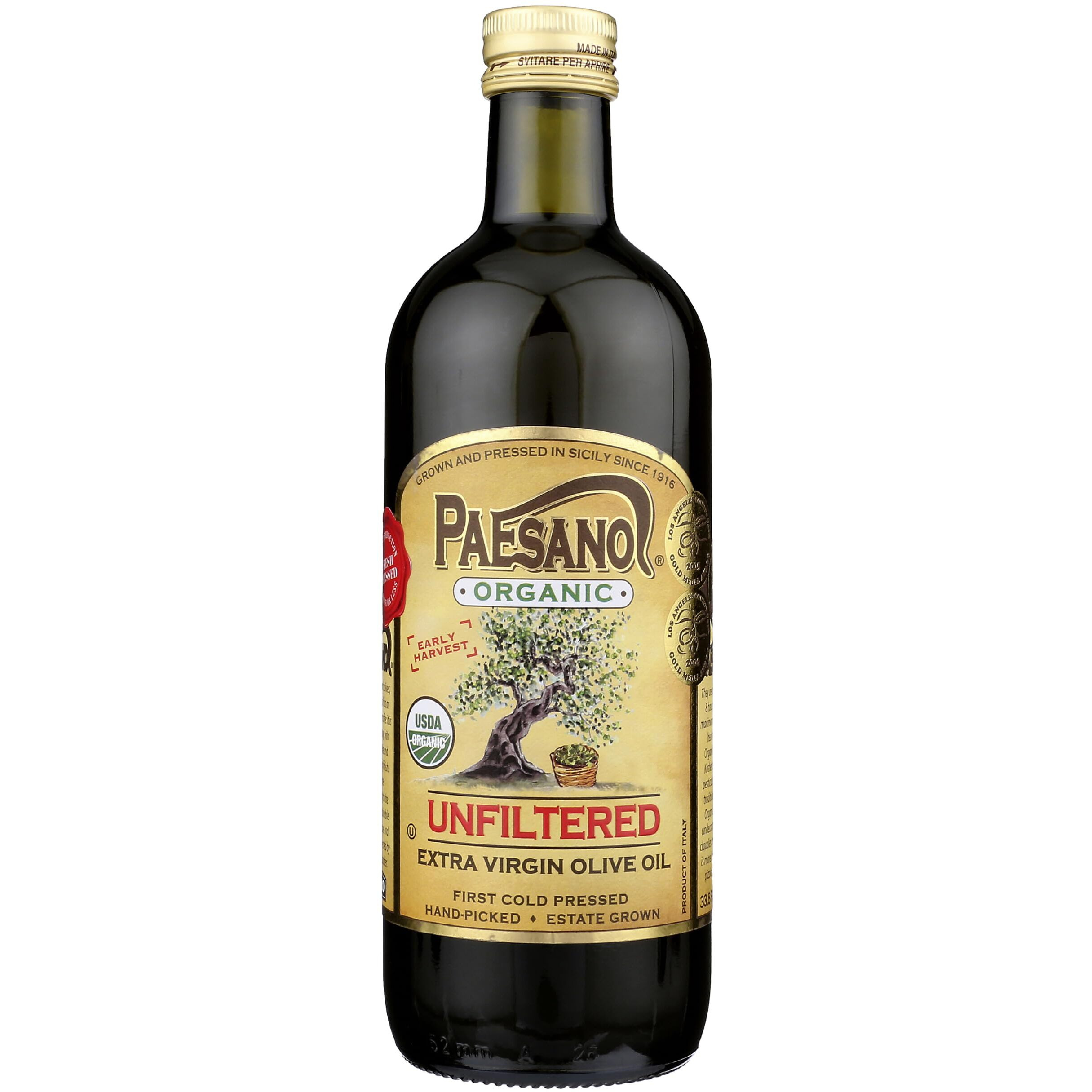 Paesanol Organic Unfiltered Extra Virgin Olive Oil 33.8 Fl Oz Glass