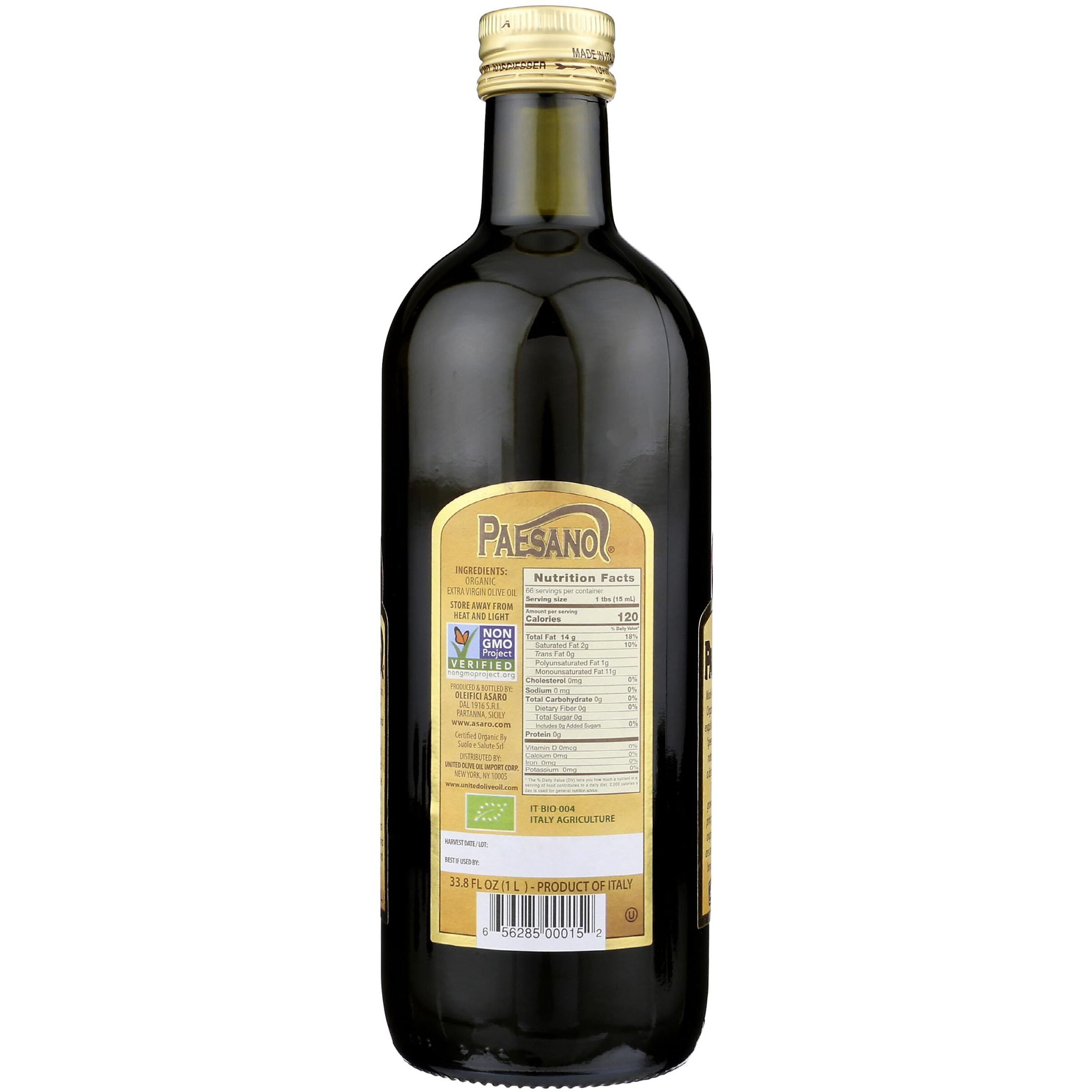 Paesanol Organic Unfiltered Extra Virgin Olive Oil 33.8 Fl Oz Glass