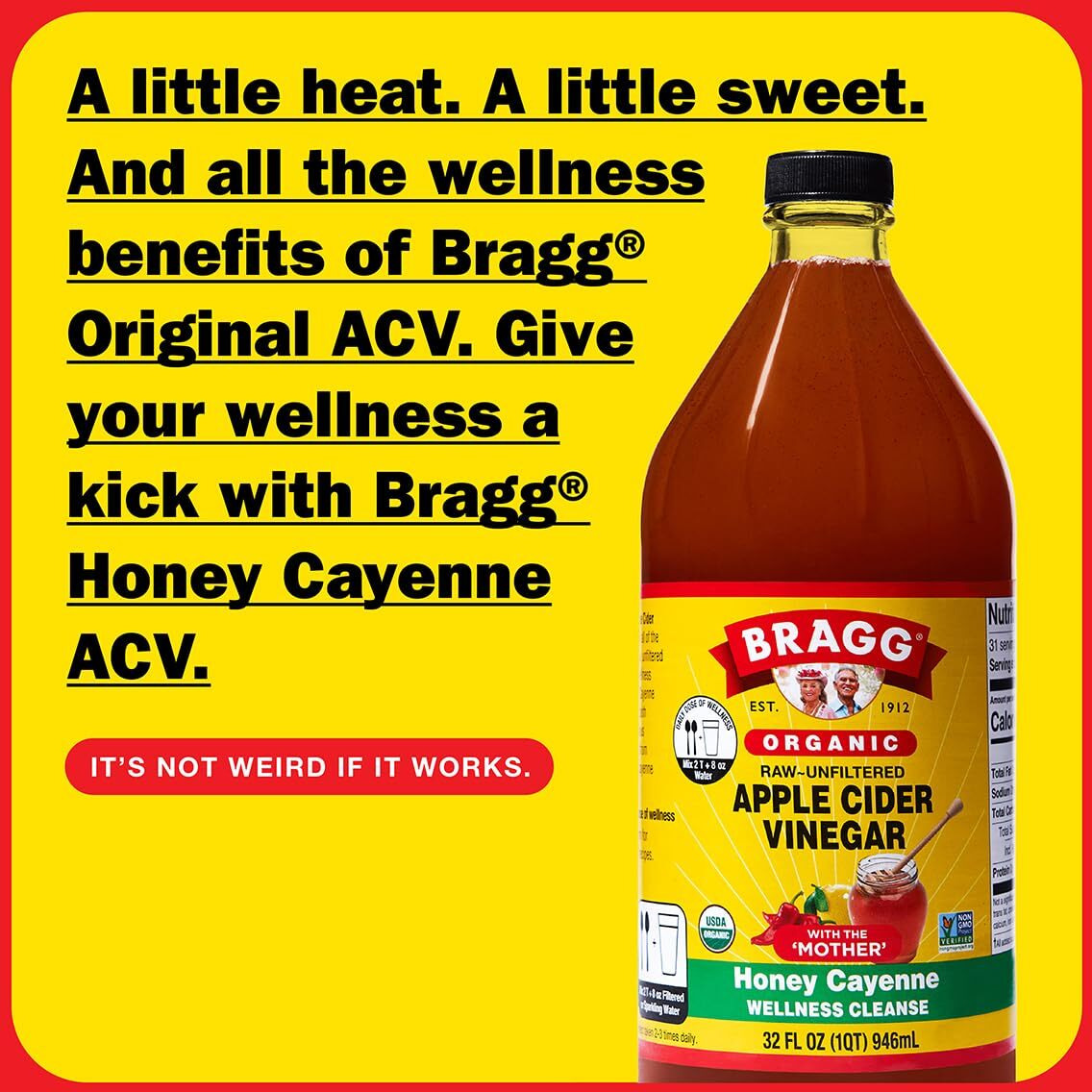 Bragg Organic Apple Cider Vinegar Honey Cayenne Wellness Cleanse With The Mother - 32 Fl Oz - Raw And Unfiltered
