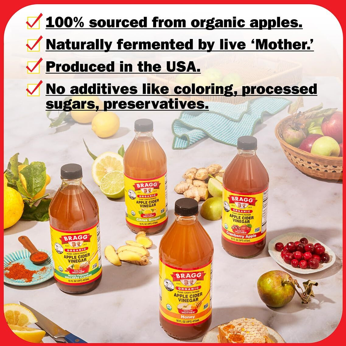 Bragg Organic Apple Cider Vinegar Honey Cayenne Wellness Cleanse With The Mother - 32 Fl Oz - Raw And Unfiltered
