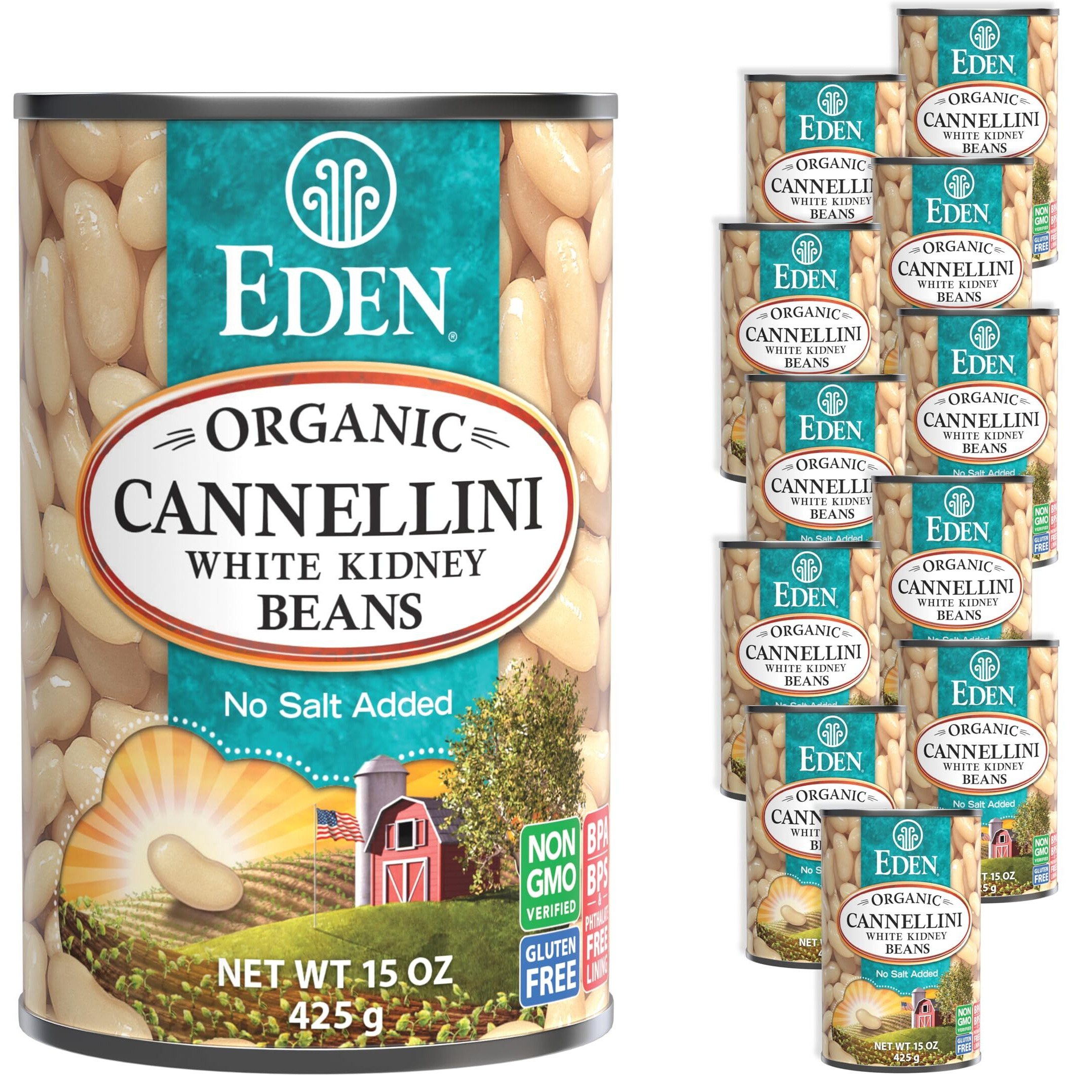 Eden Organic Cannellini White Kidney Beans, No Salt Added, 15-Ounce Cans (Pack Of 12)
