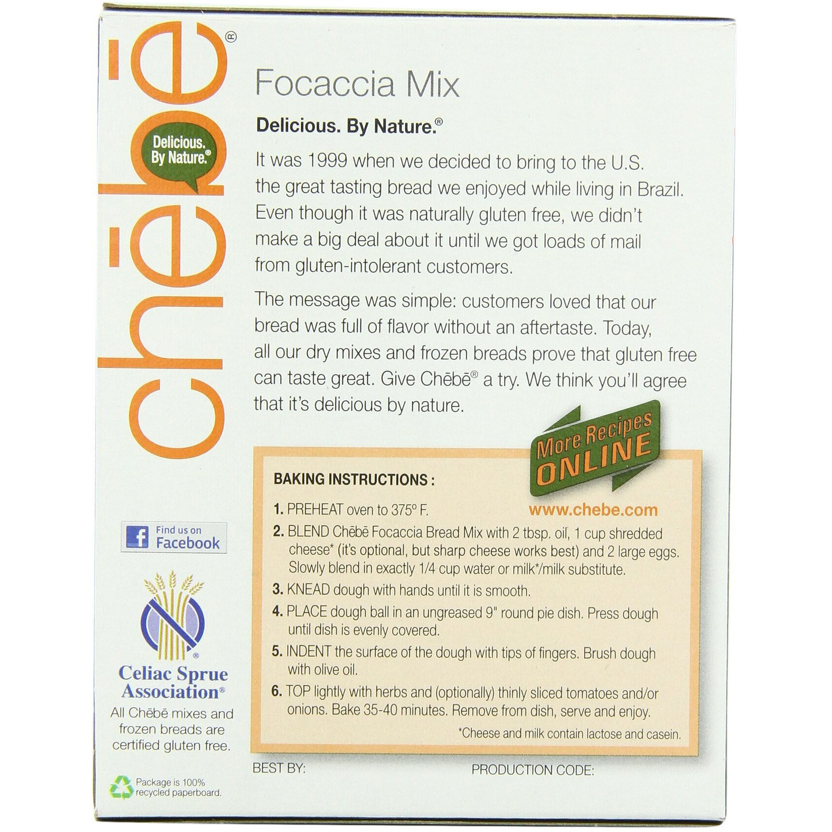 Chebe Bread Focaccia Flat Bread Mix, Gluten Free, 7.5-Ounce Bags (Pack Of 8)