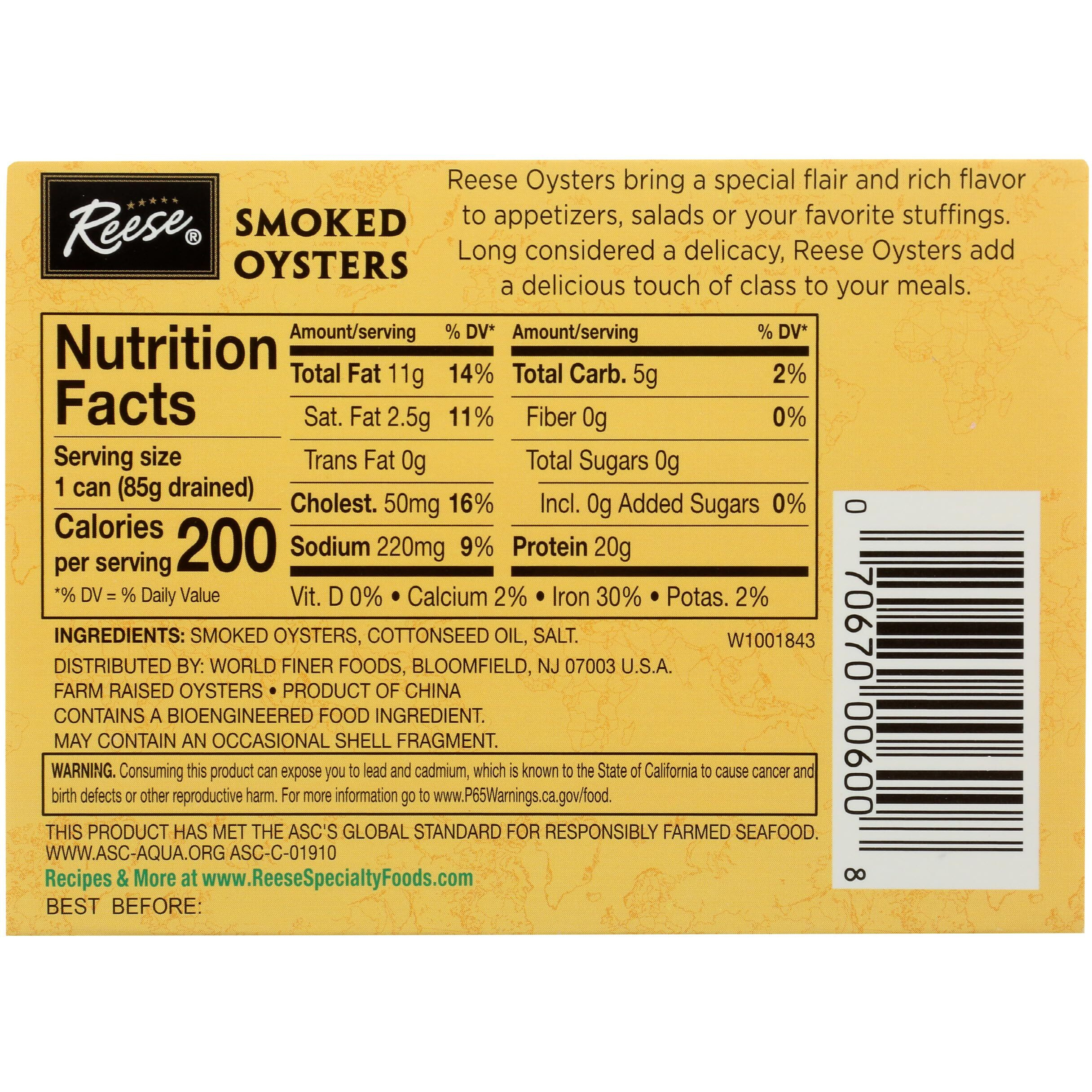 Reese Medium Smoked Oysters, 3.7-Ounces (Pack Of 10)