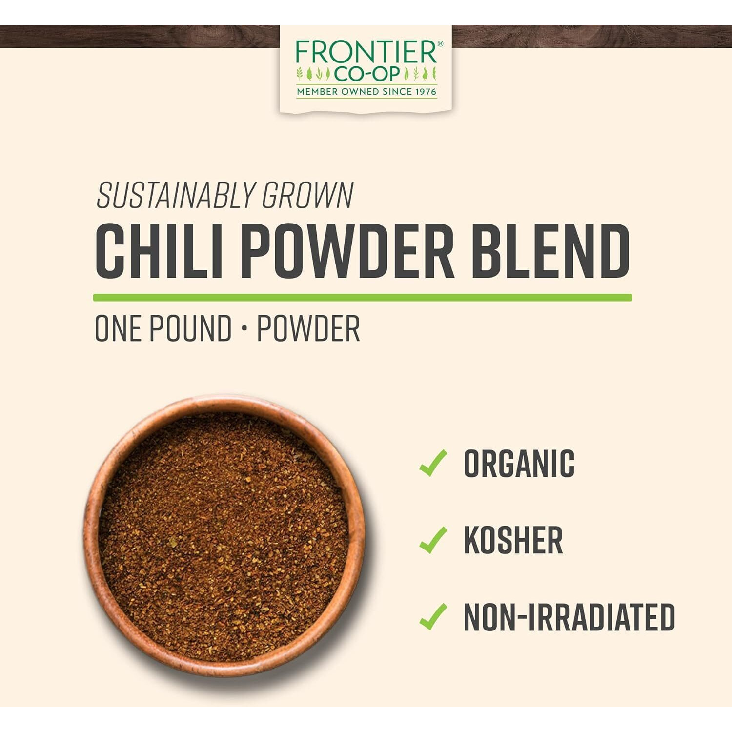 Frontier Co-Op Organic Chili Powder Seasoning, 1 Pound, Mild To Moderatly Spicy, Sweet, Tangy, Zesty, Kosher, Salt Free