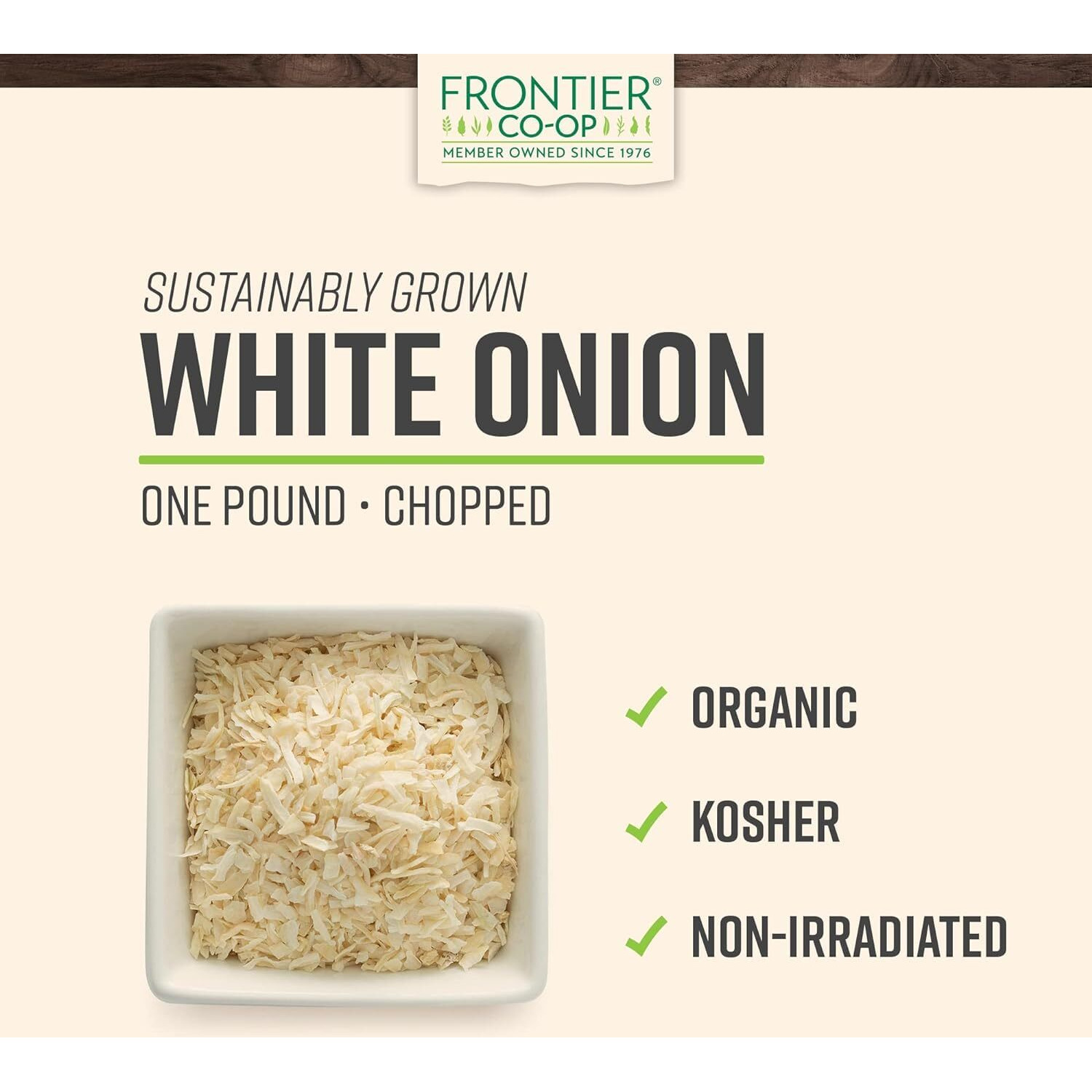 Frontier Organic Chopped Onion, 1 Pound, Dried & Chopped Sweet Organic White Onion, Kosher, Sustainably Grown
