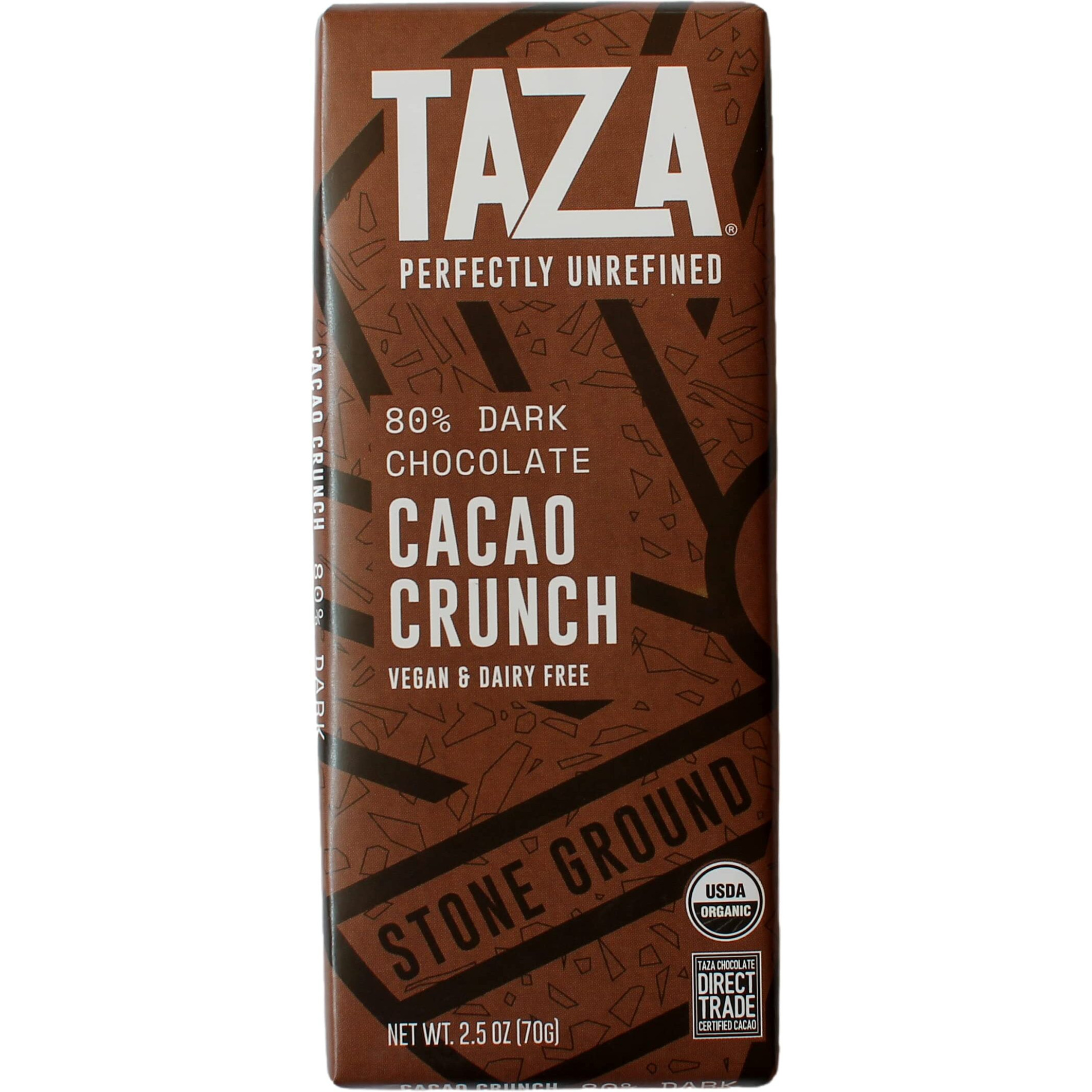 Taza Chocolate Organic Amaze Bar 80% Stone Ground, Cacao Crunch, 2.5 Ounce (1 Count), Vegan