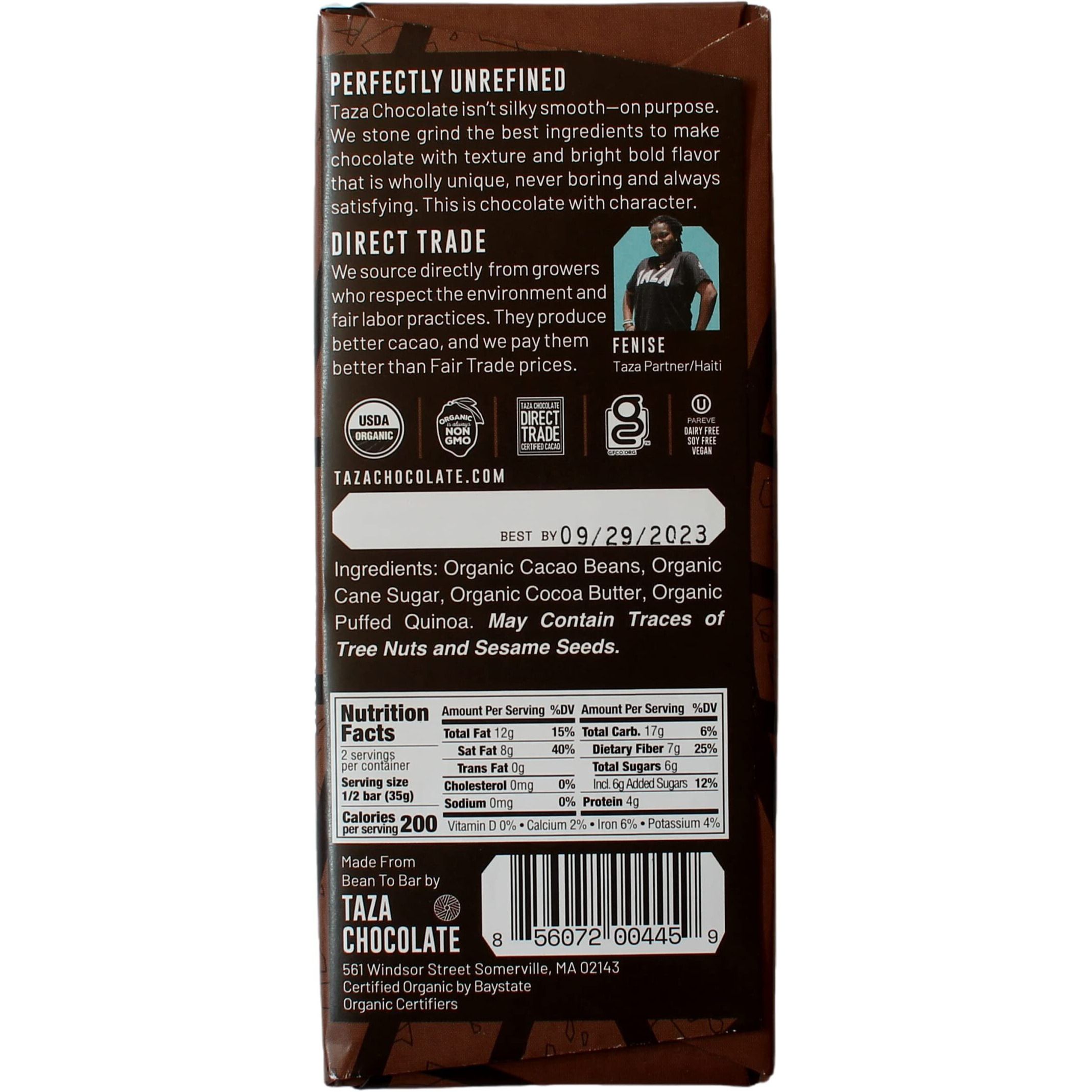 Taza Chocolate Organic Amaze Bar 80% Stone Ground, Cacao Crunch, 2.5 Ounce (1 Count), Vegan