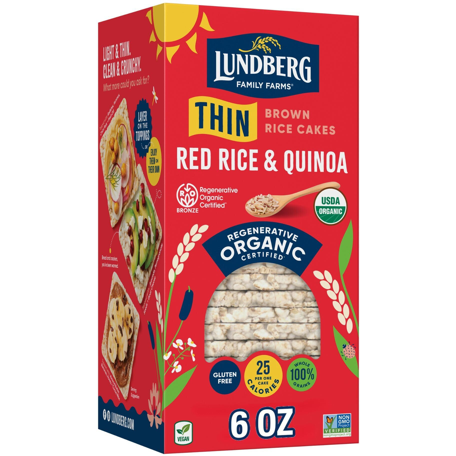 Lundberg Organic Thin Stackers, Red Rice & Quinoa, Salt-Free, Thin Multigrain Rice Cakes, Gluten-Free, Vegan, Healthy Snacks, 6 Oz (Pack Of 1)
