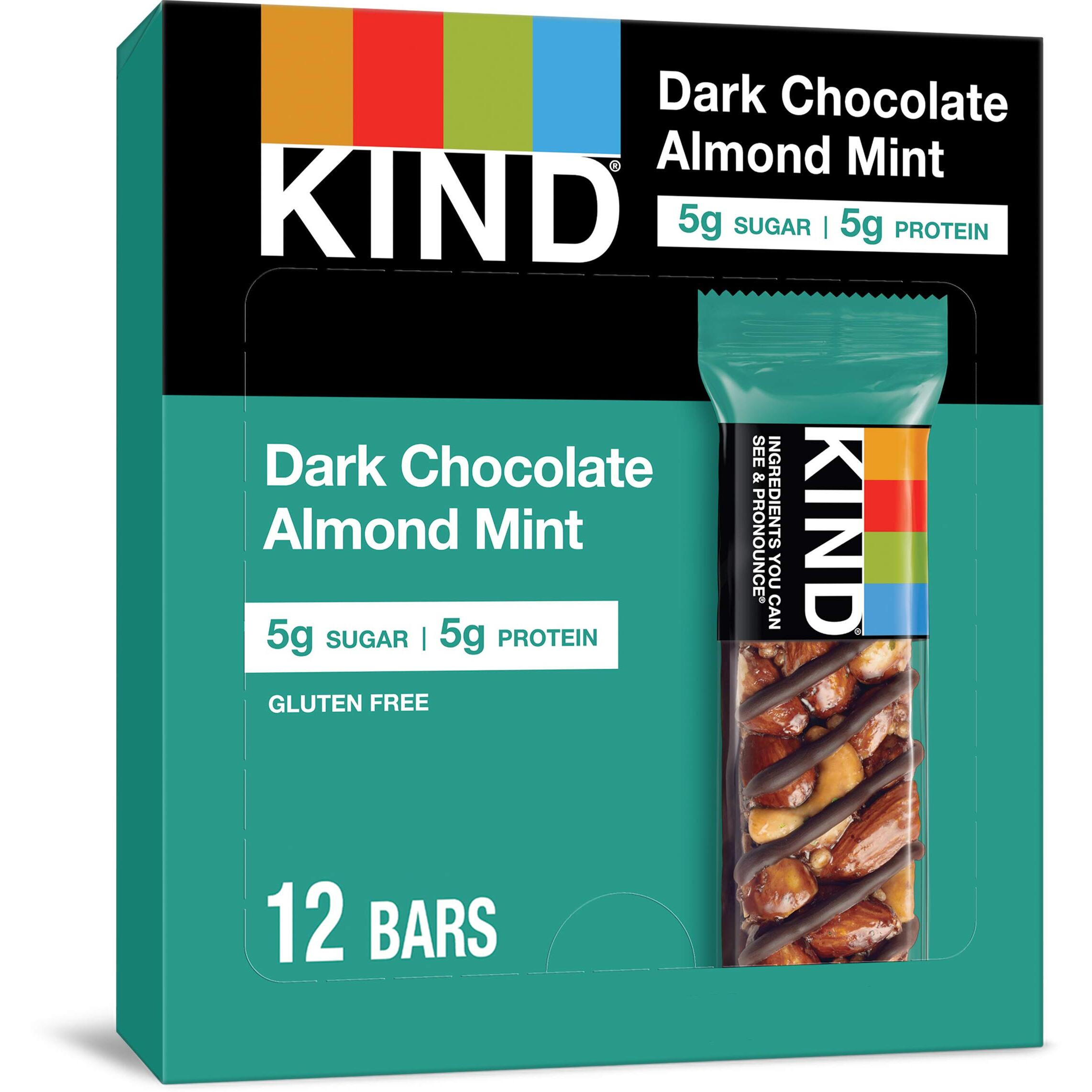 Kind Nut Bars, Dark Chocolate Mint, Healthy Snacks, Gluten Free, Low Sugar, 5G Protein, 12 Count
