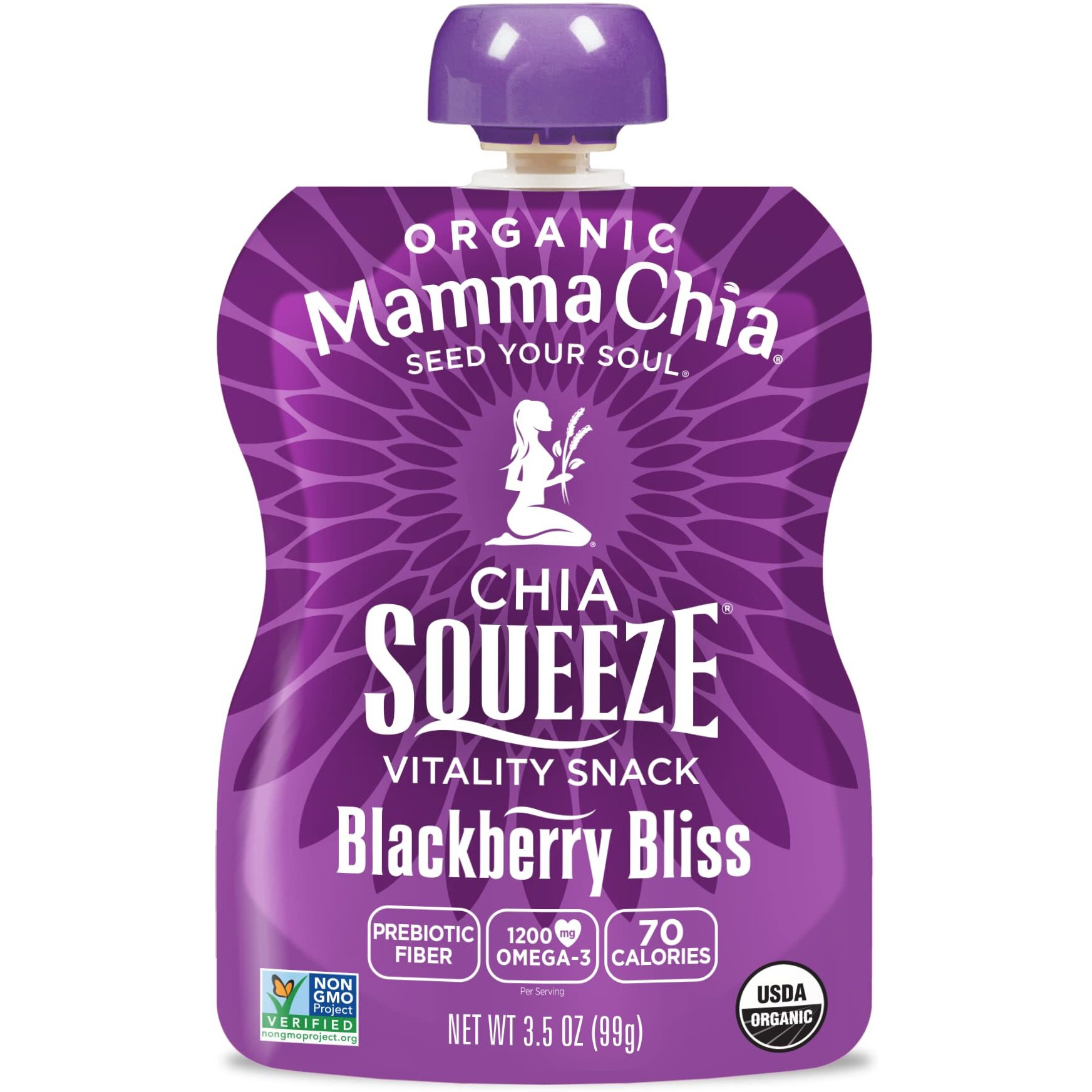 Mamma Chia Organic Vitality Squeeze Snack, Blackberry Bliss, Usda Organic, Non-Gmo, Vegan, Gluten Free, And Kosher. Fruit And Vegetables With Only 70 Calories. 3.5 Ounce (Pack Of 4)