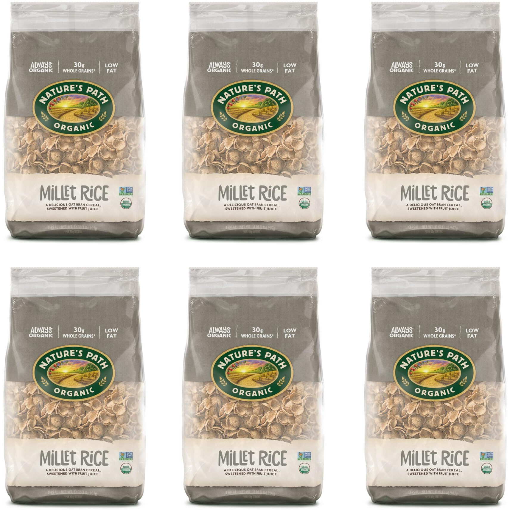 Nature's Path Organic Millet Rice Flakes Cereal, 32 Oz (Pack Of 6), Non-Gmo, Earth Friendly Packaging
