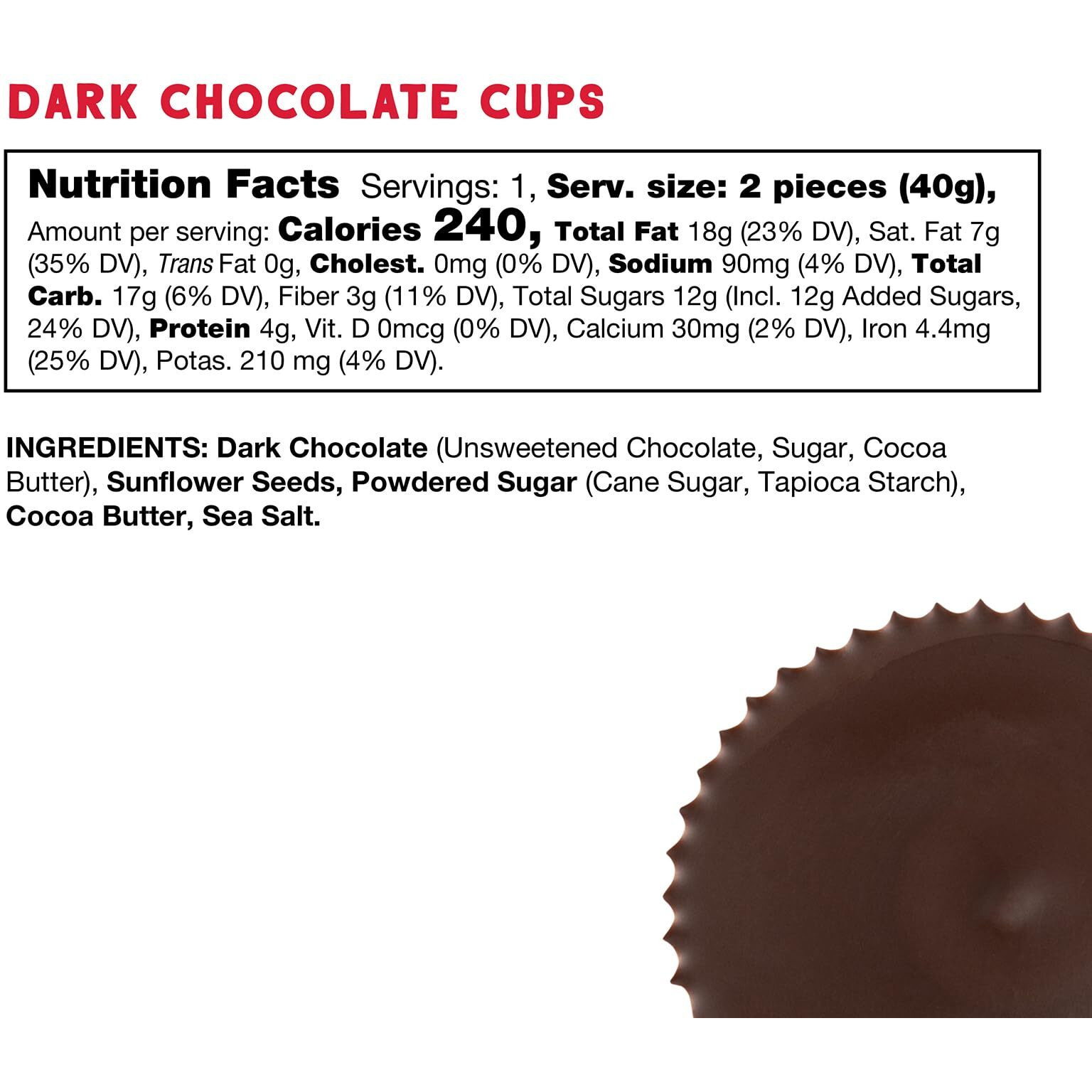 Free2B Sunflower Butter Sun Cups, Safe For School And Allergy Friendly - Gluten-Free, Dairy-Free, Nut-Free, And Soy-Free - Dark Chocolate, 2-Cup Packages (Pack Of 12)