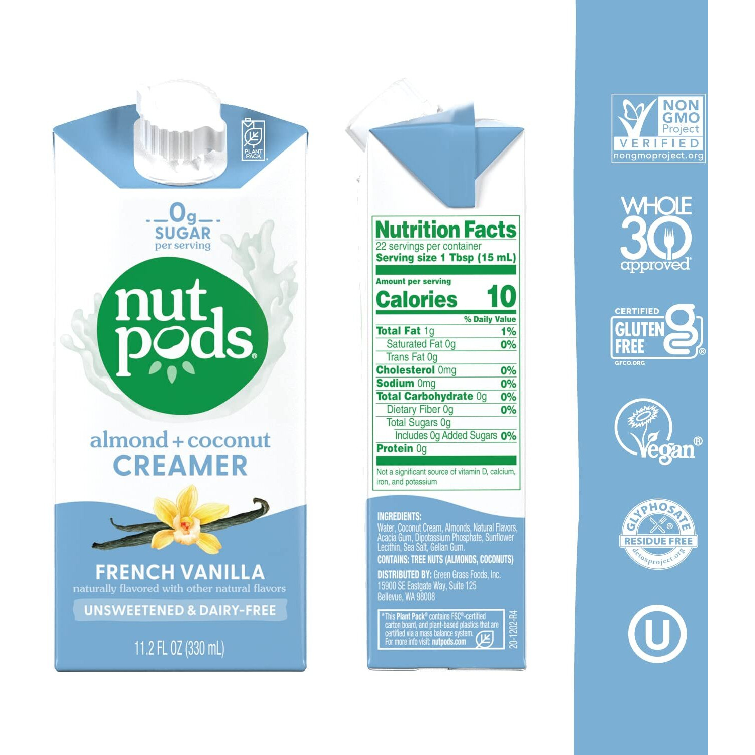 Nutpods Dairy-Free Creamer Unsweetened (French Vanilla, 12-Pack) - Whole30 / Paleo / Keto / Vegan / Sugar Free 11.2 Ounces
