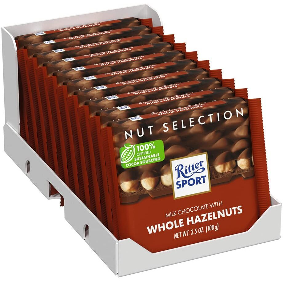 Ritter Sport Chocolate Bars With Nuts (Milk Chocolate With Hazelnuts, 3.5 Ounce (Pack Of 10)