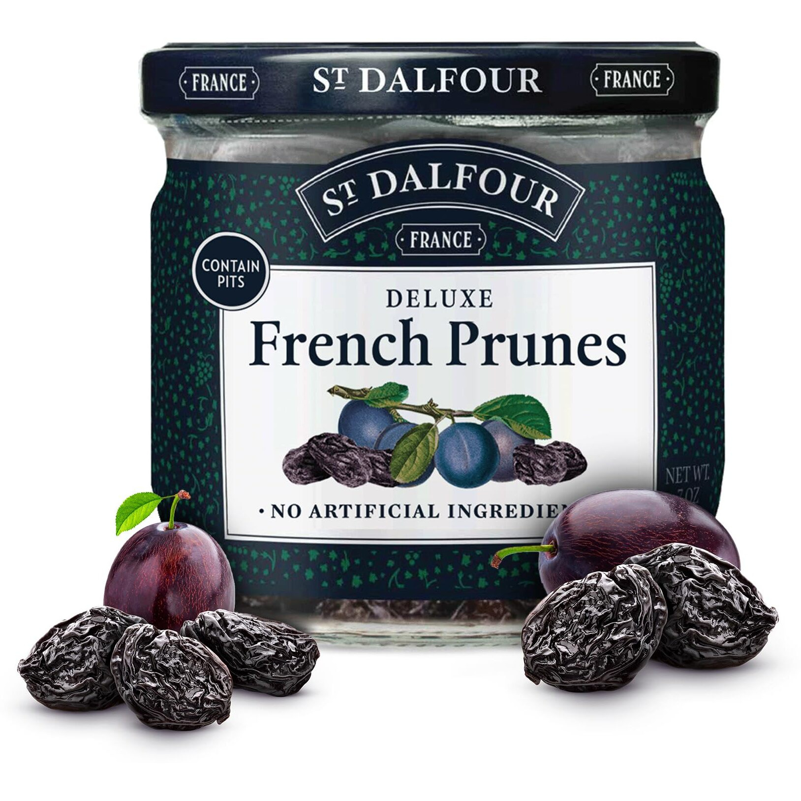 St. Dalfour Deluxe French Prunes - 7Oz - All-Natural, No Sulfites, Preservatives Or Artificial Ingredients - Made In France - 100% From Fruit