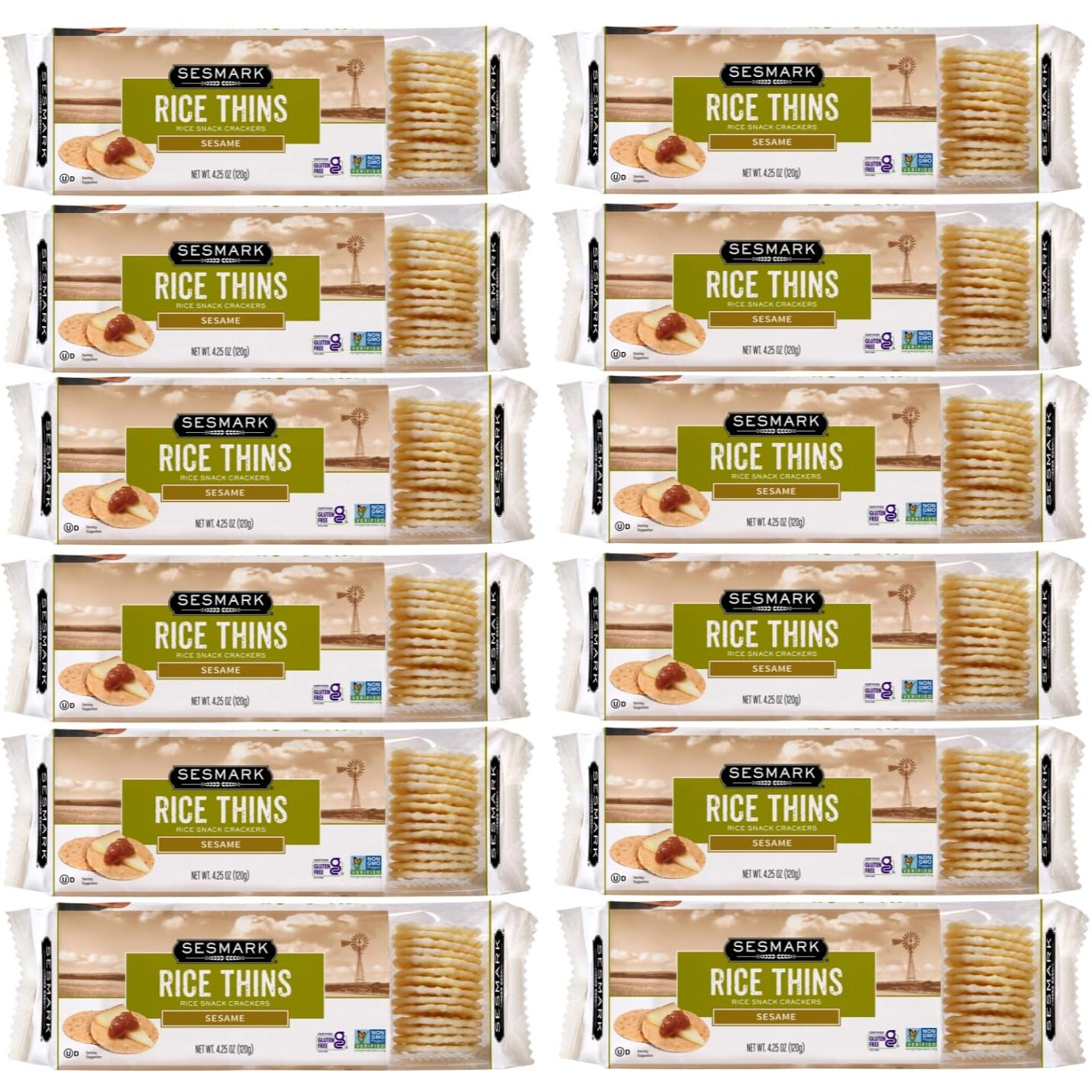 Sesmark Gluten Free Rice Thins Sesame - Non Gmo Project Verified - 4.25 Oz. (Pack Of 12)