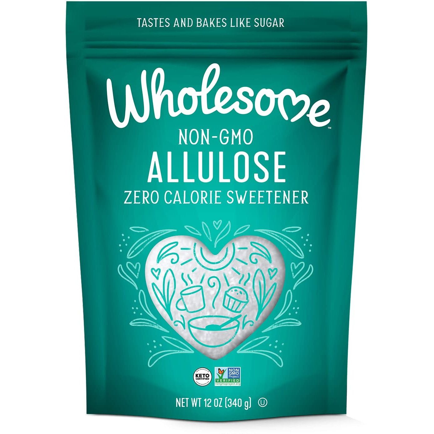 Wholesome Sweeteners 12-Ounce Allulose Sweetener, Zero Calorie Sugar Substitute, Keto Friendly, Non Gmo, Non-Erythritol, Gluten Free & Vegan Sweetener, 1 Pack