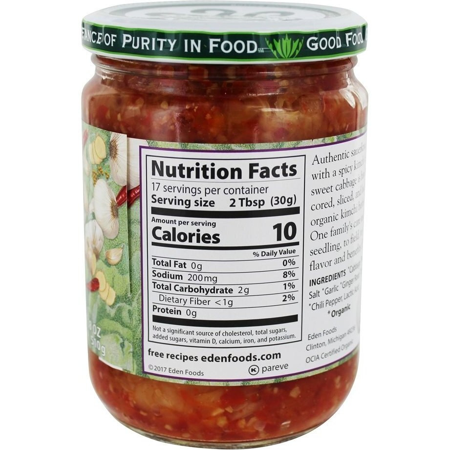 Eden Organic Sauerkraut, 18 Oz Glass Jar, Kimchi, Fine Cut