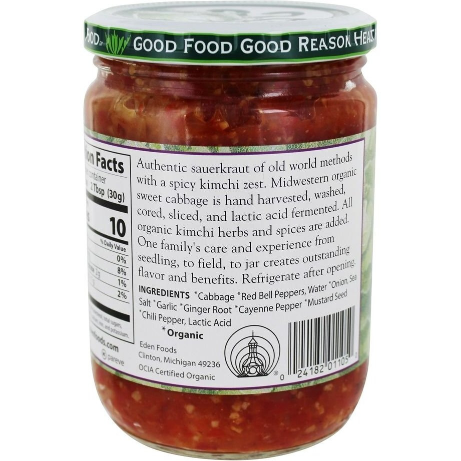 Eden Organic Sauerkraut, 18 Oz Glass Jar, Kimchi, Fine Cut