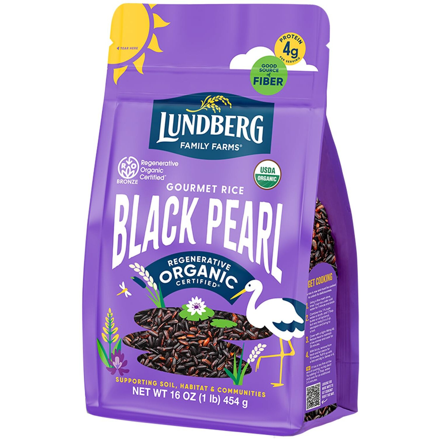 Lundberg Black Pearl Rice, Regenerative Organic Certified - Full-Bodied Black Rice, Responsibly Grown In California, 16 Oz