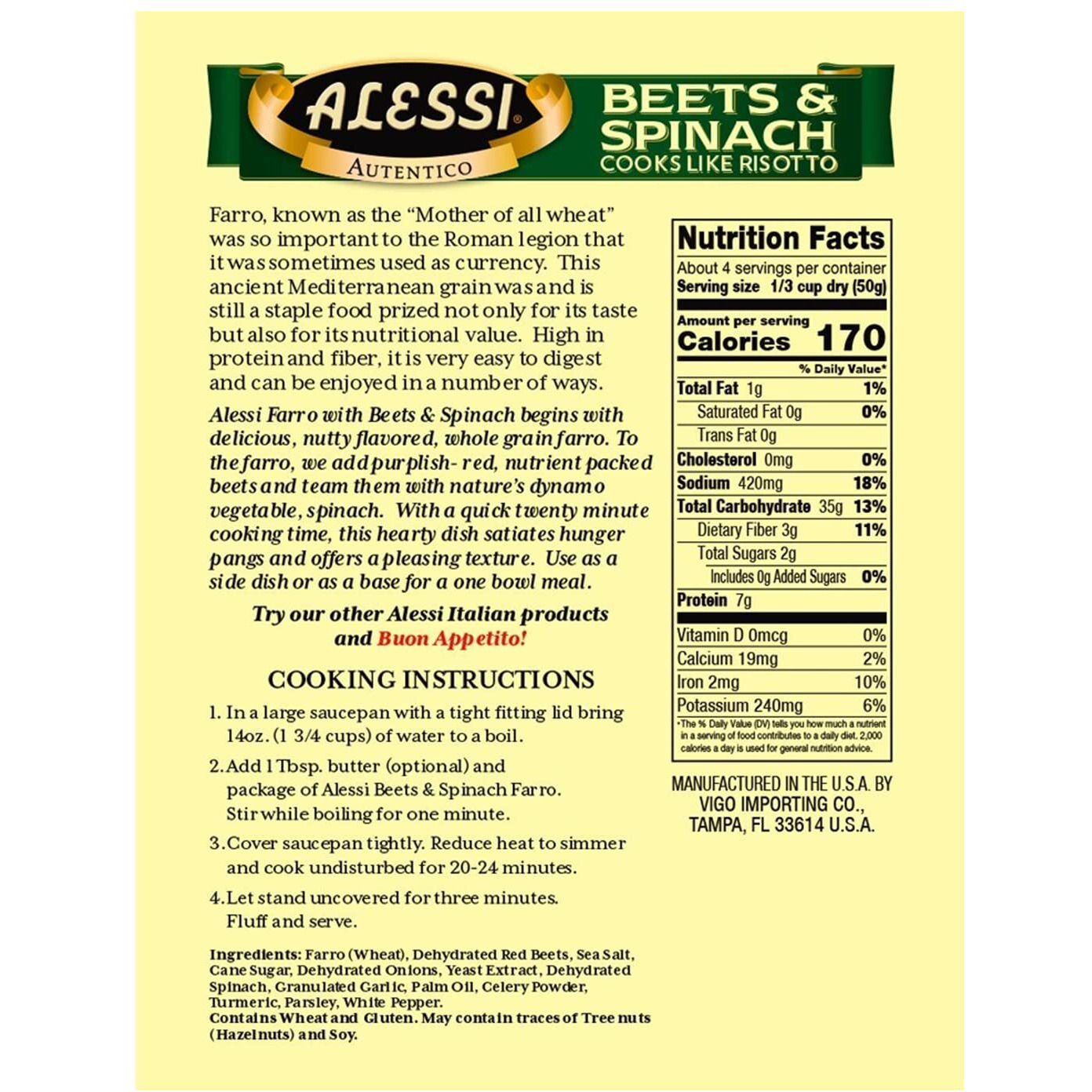 Alessi Autentico, Premium Seasoned Roman Grain Farro, Cooks Like Risotto, Heart Healthy, Easy To Prepare, 7Oz (Beets & Spinach, Pack Of 6)