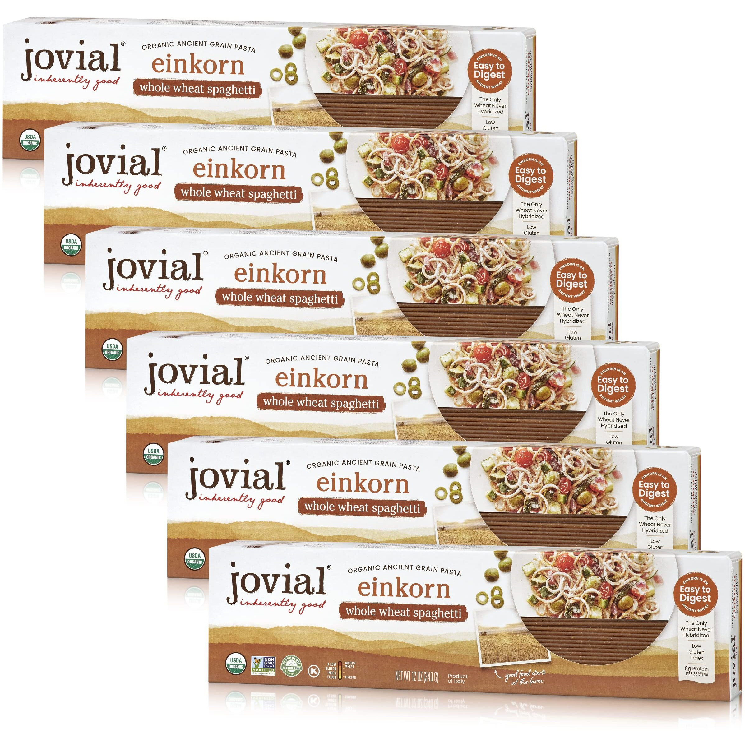 Jovial Einkorn 100% Organic Whole Grain Spaghetti - Einkorn Pasta, High Protein, Non-Gmo, Usda Certified Organic, Lower Carb, Delicious Pasta Made In Italy - 12 Oz, 6 Pack